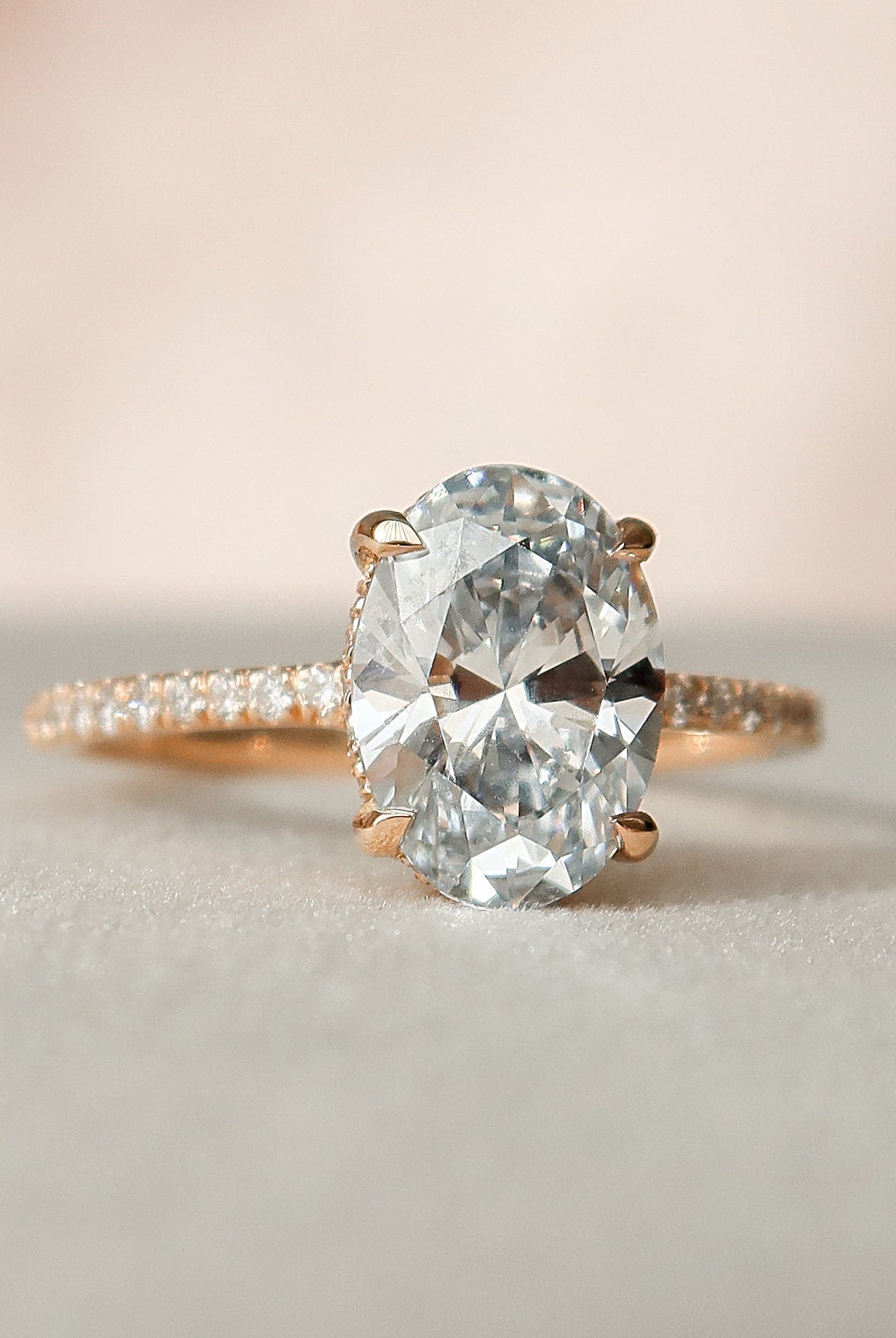 2.0CT Oval Hidden Halo Moissanite Diamond Pave Engagement Ring
