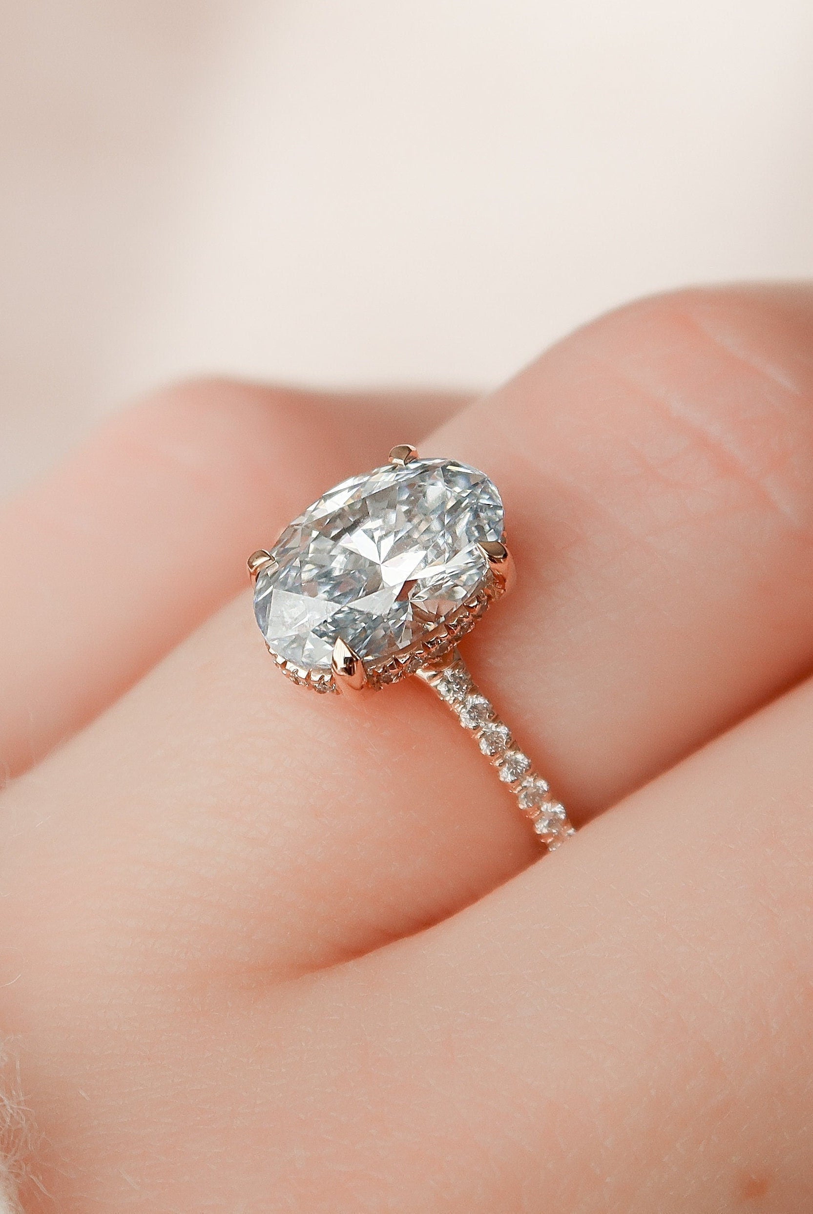 2.0CT Oval Hidden Halo Moissanite Diamond Pave Engagement Ring