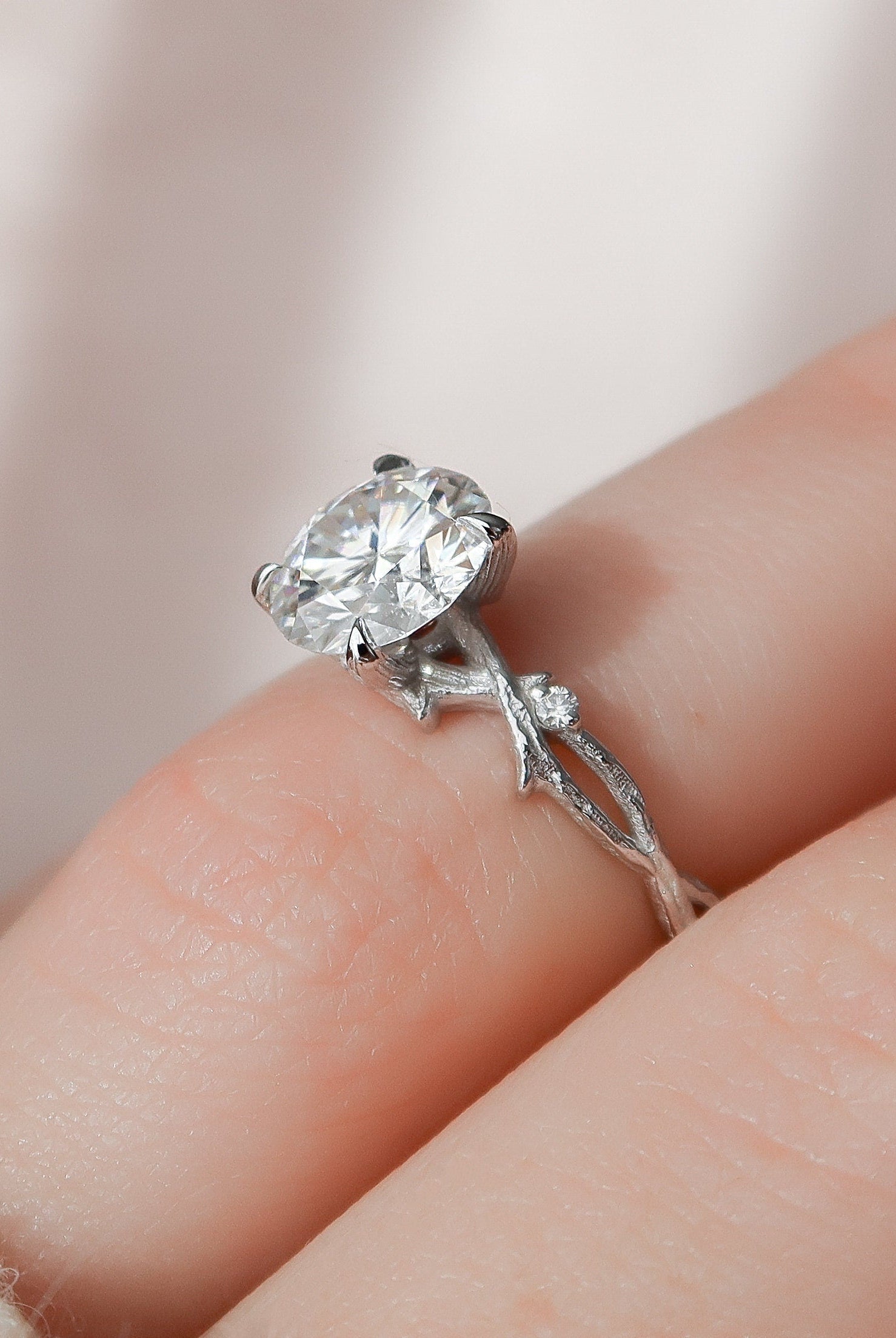 2.0CT Round Twig Moissanite Diamond Engagement Ring In Solid Gold