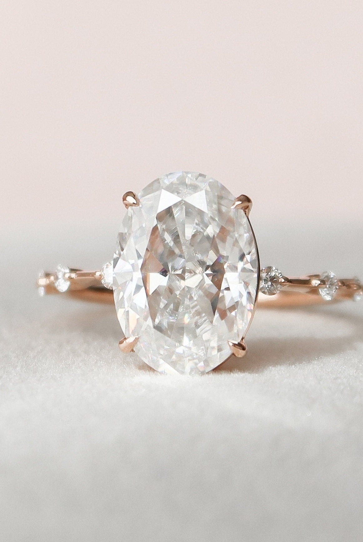 4.50CT Oval Petite Pave Moissanite Diamond Engagement Ring For Women
