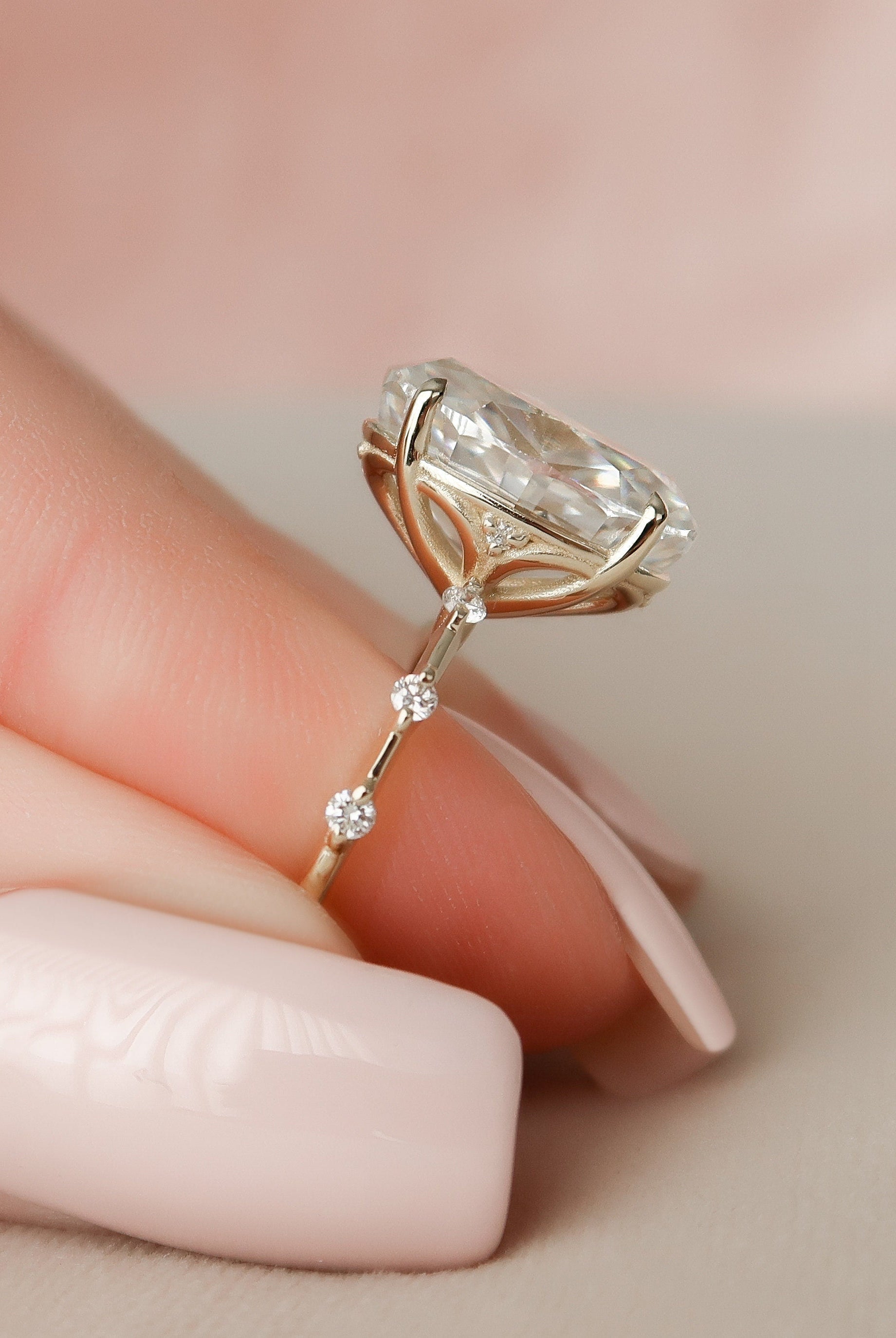 4.50CT Oval Petite Pave Moissanite Diamond Engagement Ring For Women