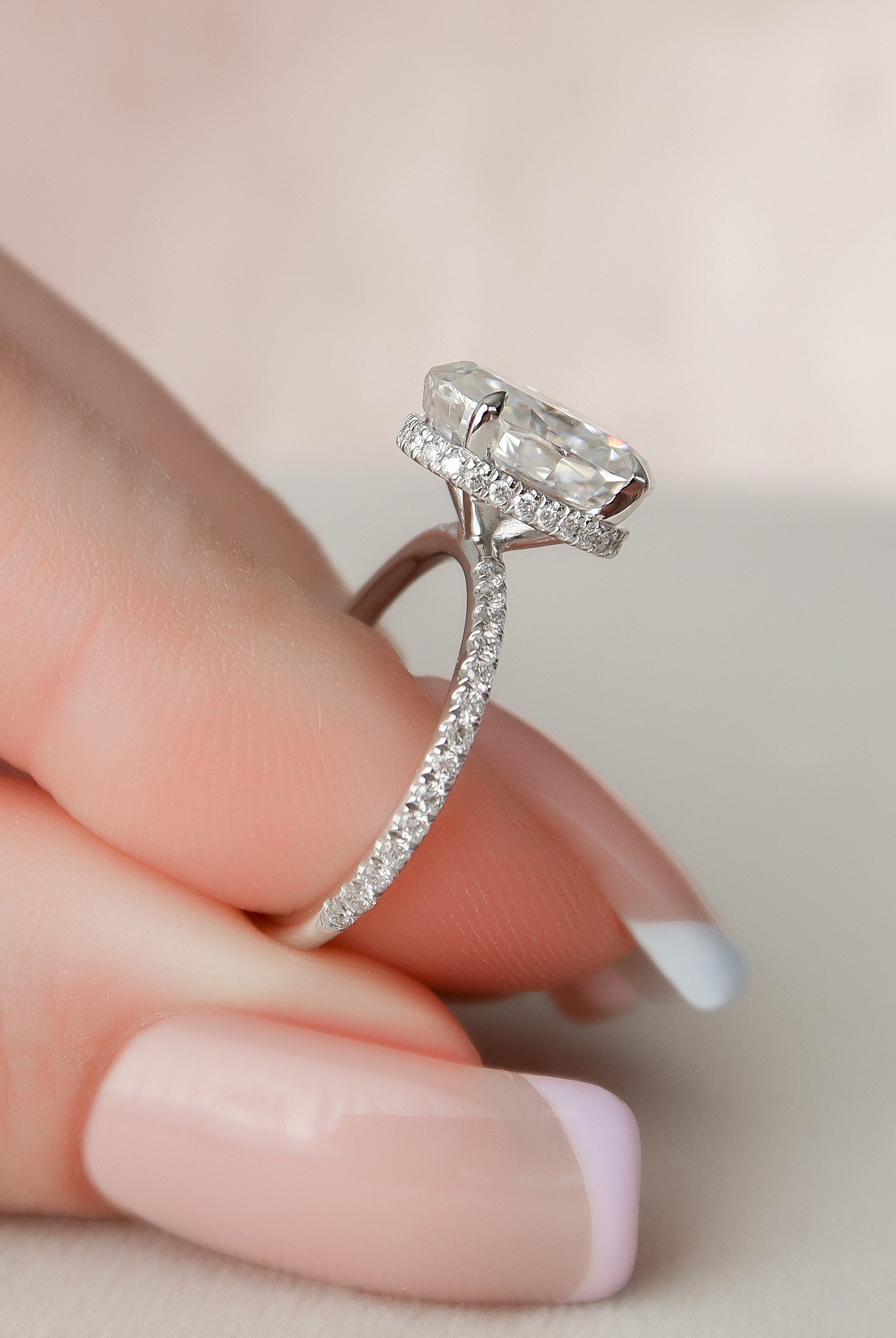2.50CT Oval Four Prong Moissanite Diamond Hidden Halo Engagement Ring