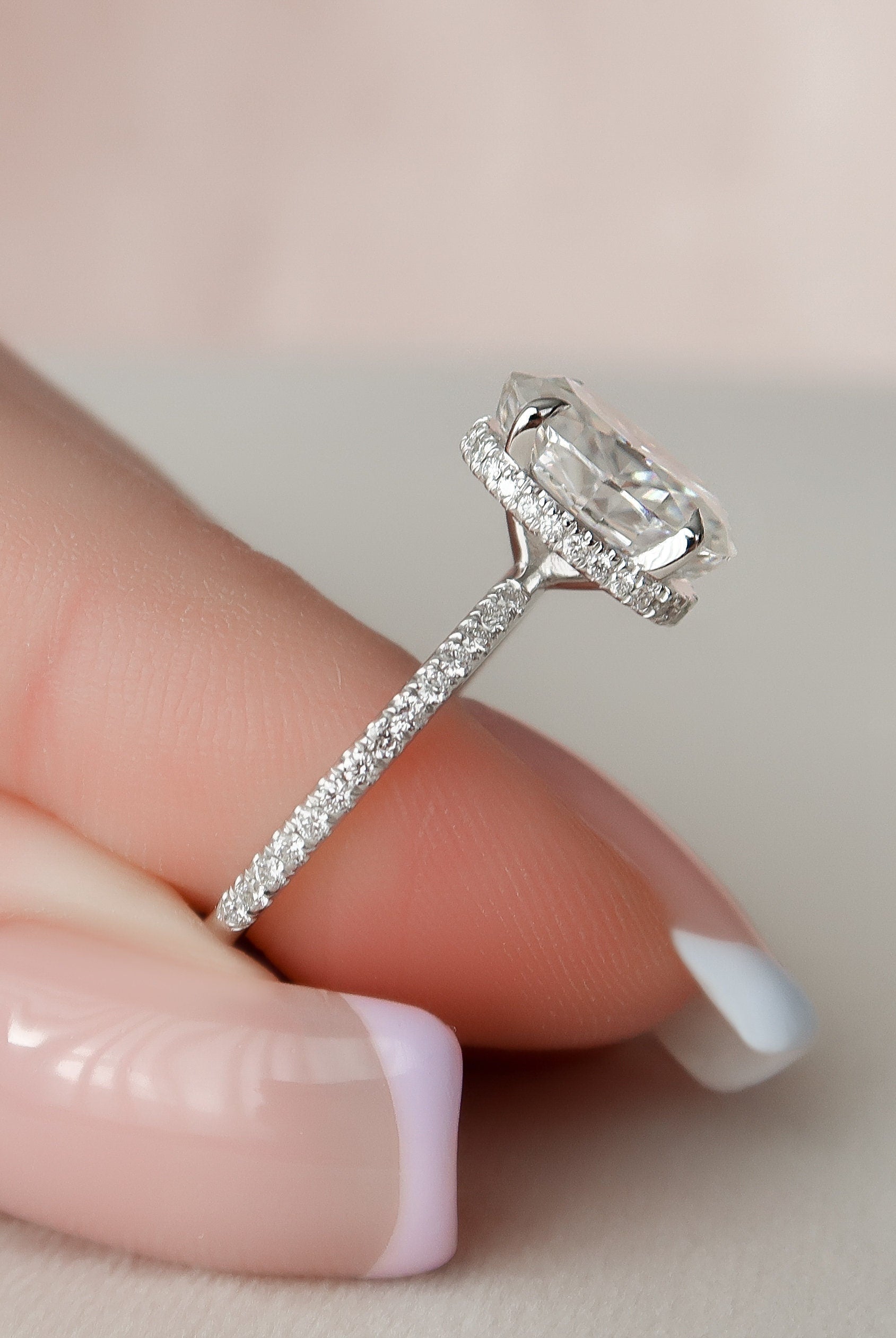 2.50CT Oval Four Prong Moissanite Diamond Hidden Halo Engagement Ring