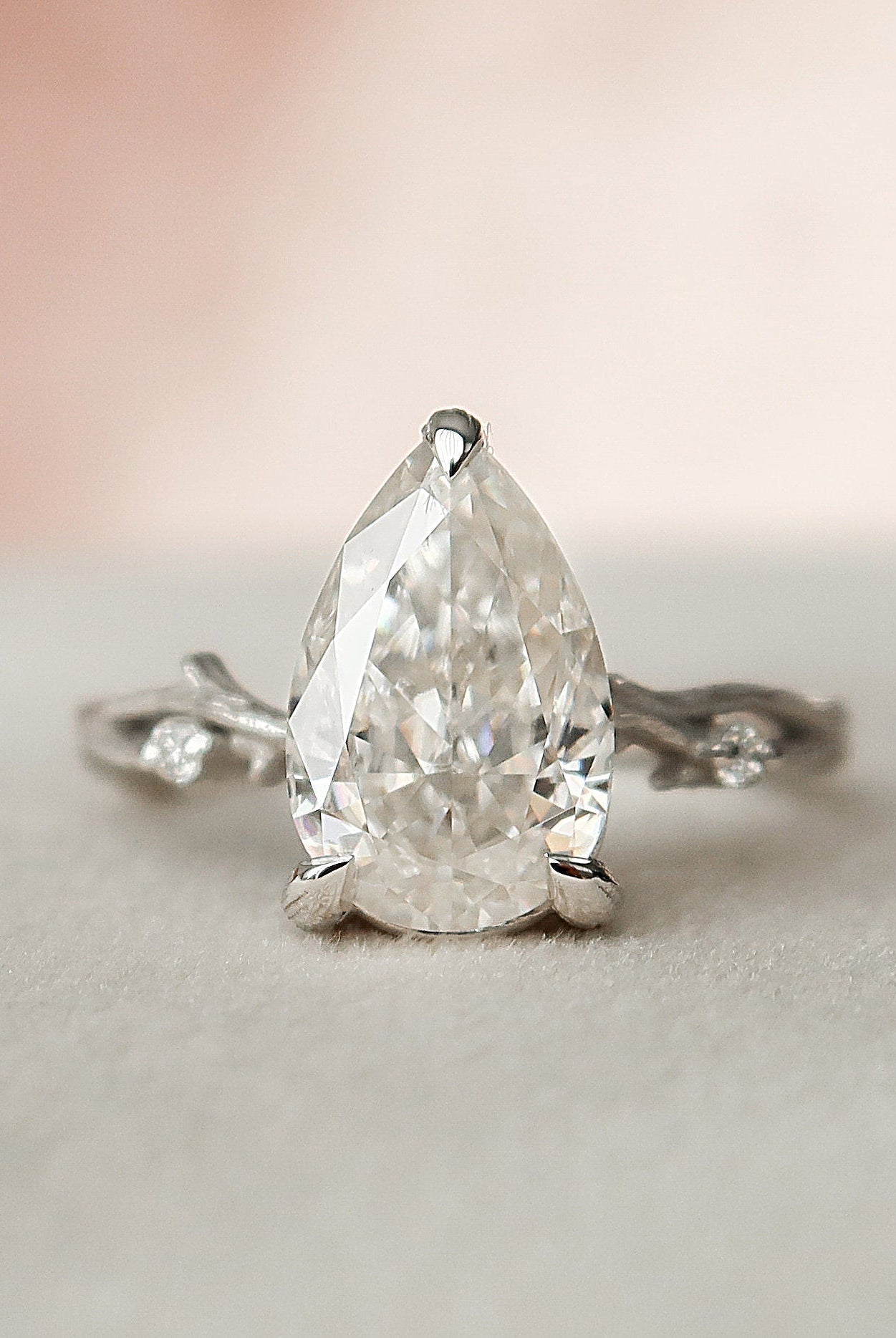 2.0CT Pear Twig Moissanite Diamond Engagement Ring In Solid Gold