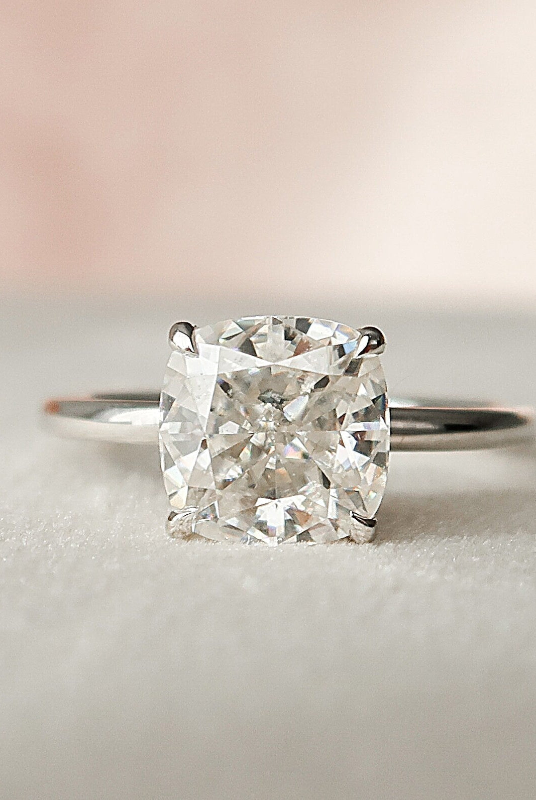 2.0CT Cushion Hidden Halo Moissanite Diamond Solitaire Engagement Ring