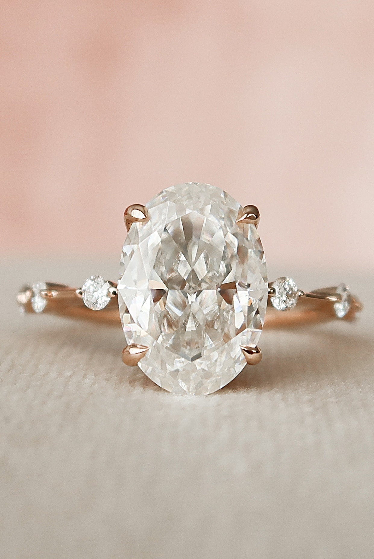 3.0CT Oval Petite Pave Moissanite Diamond Engagement Ring For Women