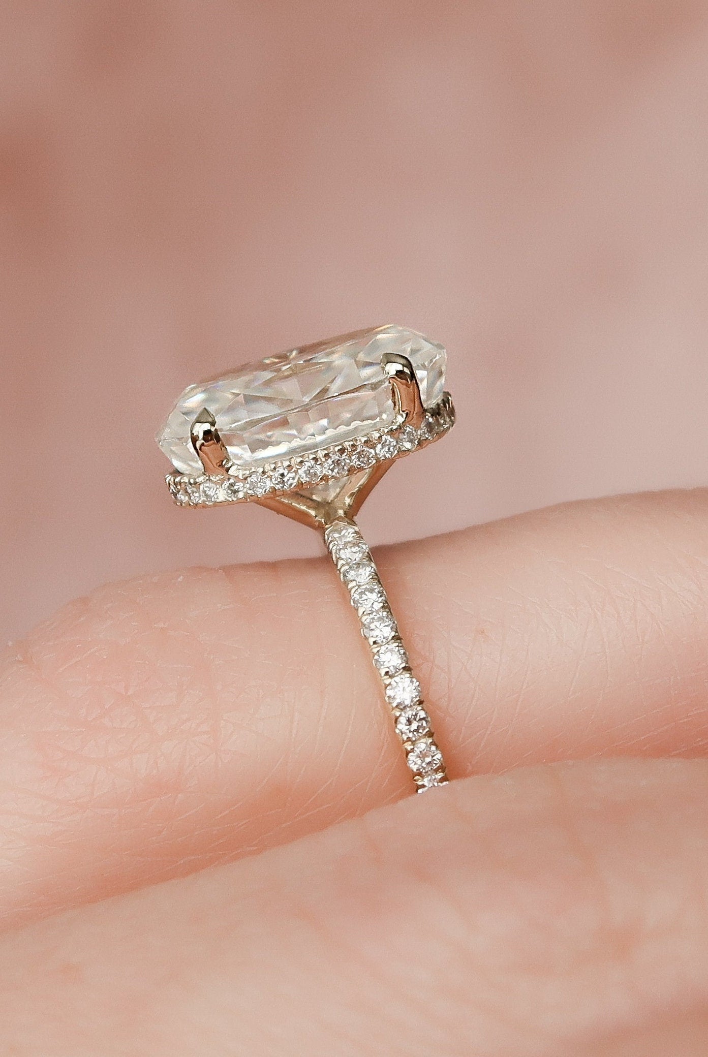 3.50CT Oval Pave Moissanite Diamond Hidden Halo Engagement Ring For Women
