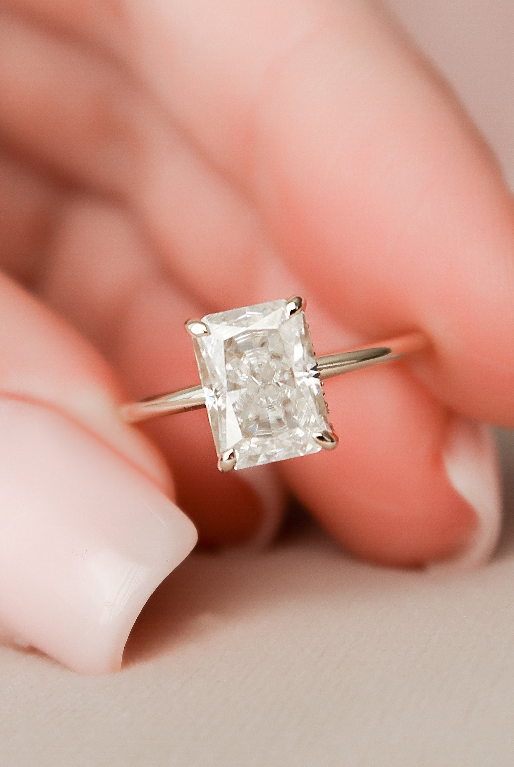 2.0CT Radiant Hidden Halo Moissanite Diamond Solitaire Engagement Ring