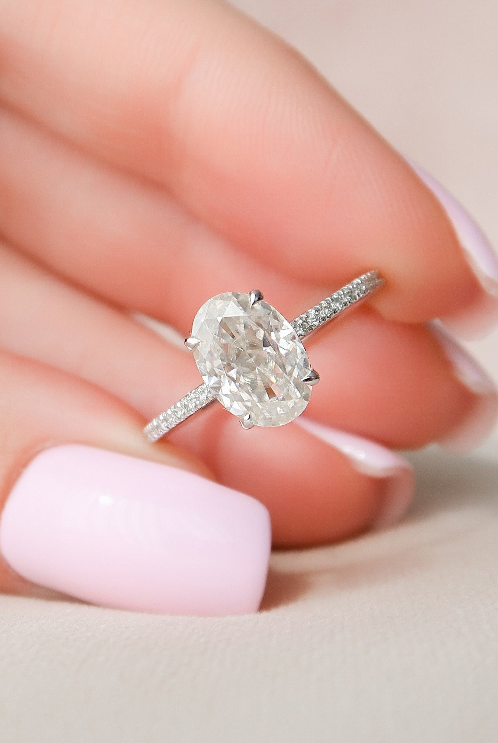 2.50CT Oval Four Prong Moissanite Diamond Hidden Halo Engagement Ring