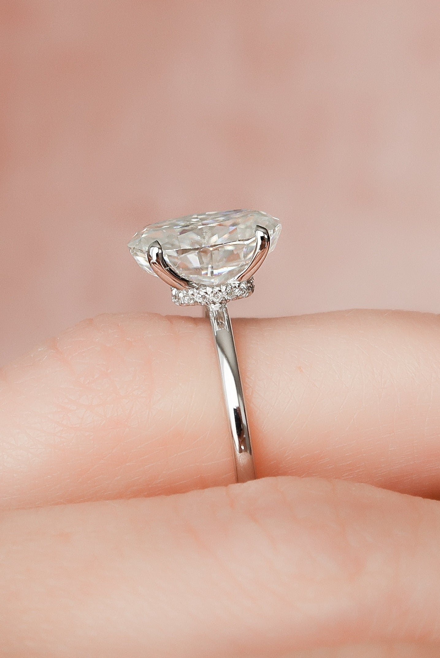 3.0CT Oval Hidden Halo Moissanite Diamond Solitaire Engagement Ring