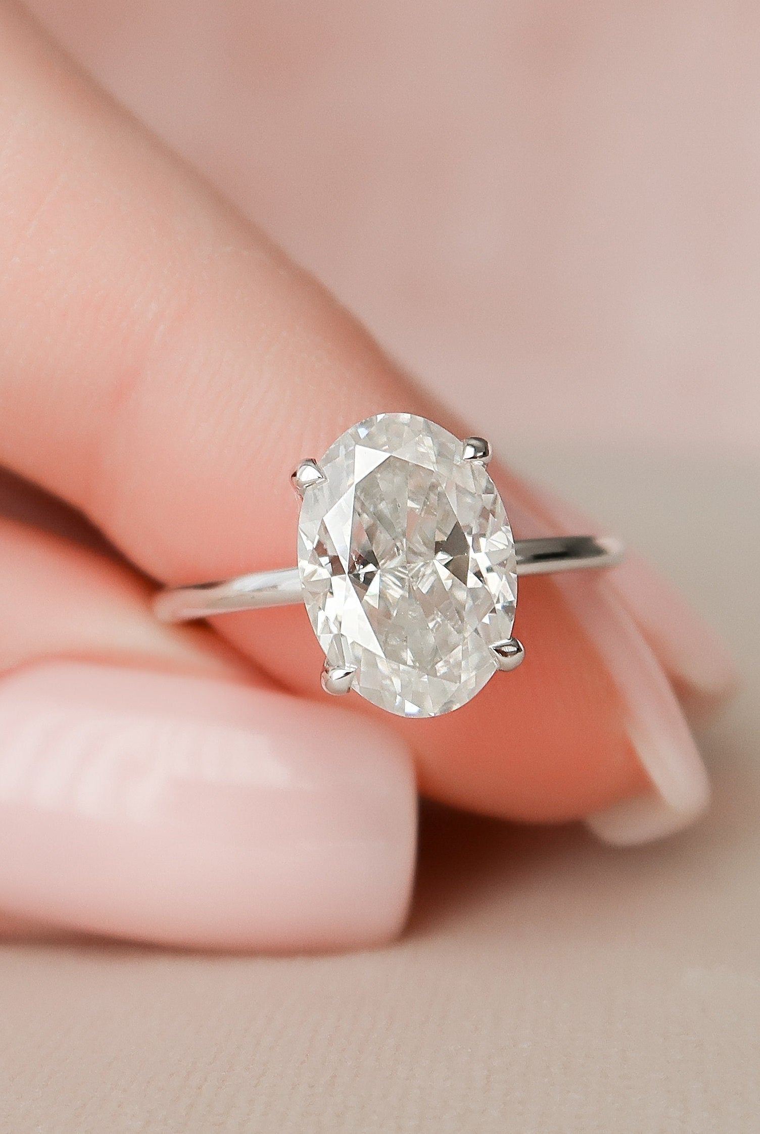 3.0CT Oval Hidden Halo Moissanite Diamond Solitaire Engagement Ring