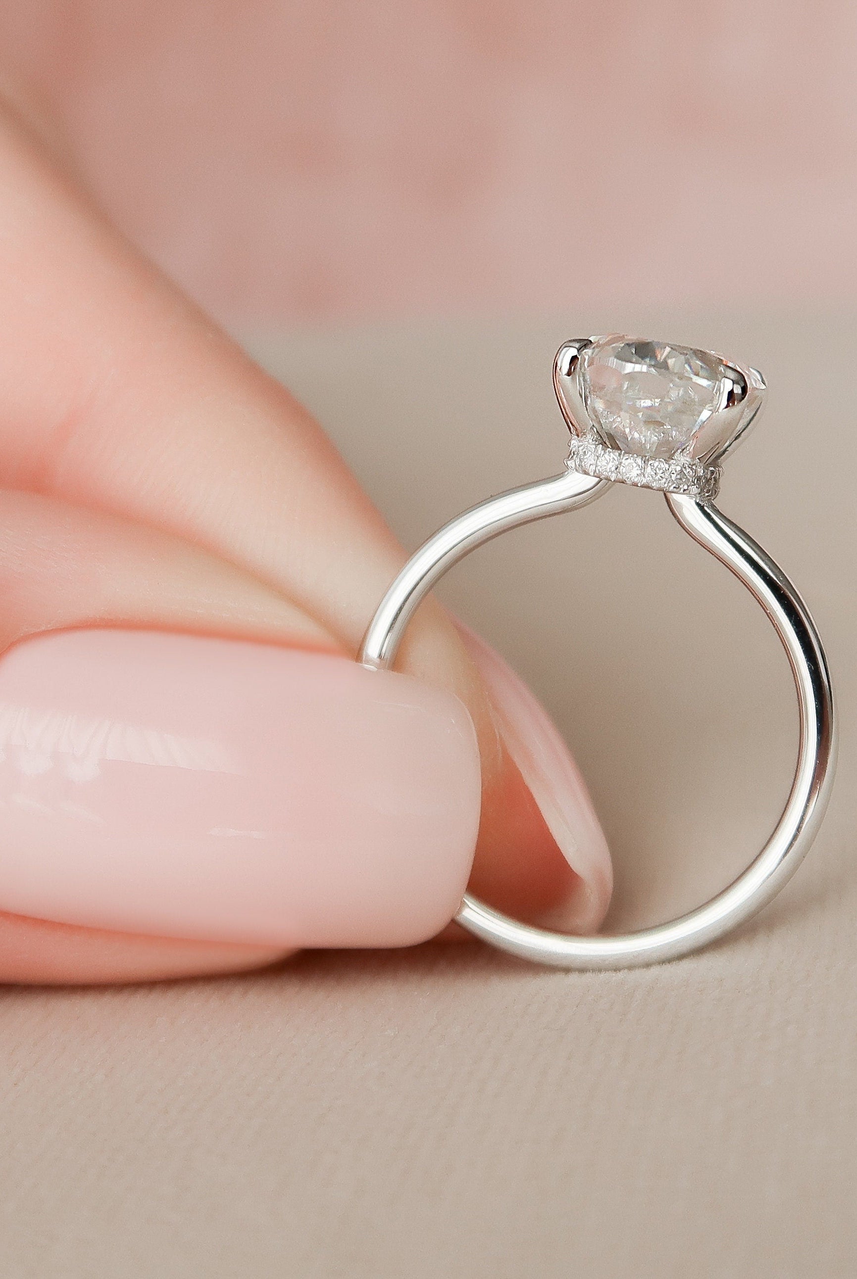 3.0CT Oval Hidden Halo Moissanite Diamond Solitaire Engagement Ring