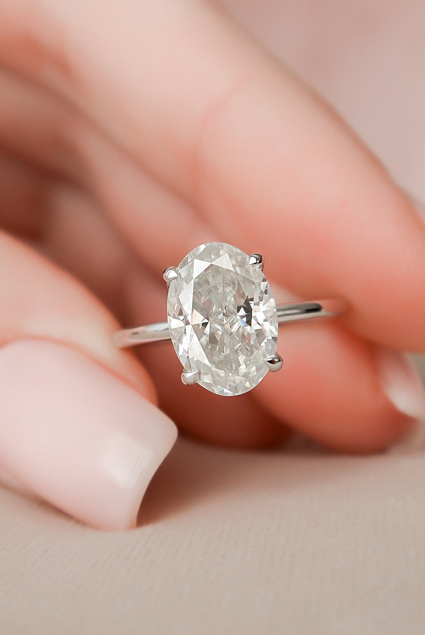 3.0CT Oval Hidden Halo Moissanite Diamond Solitaire Engagement Ring