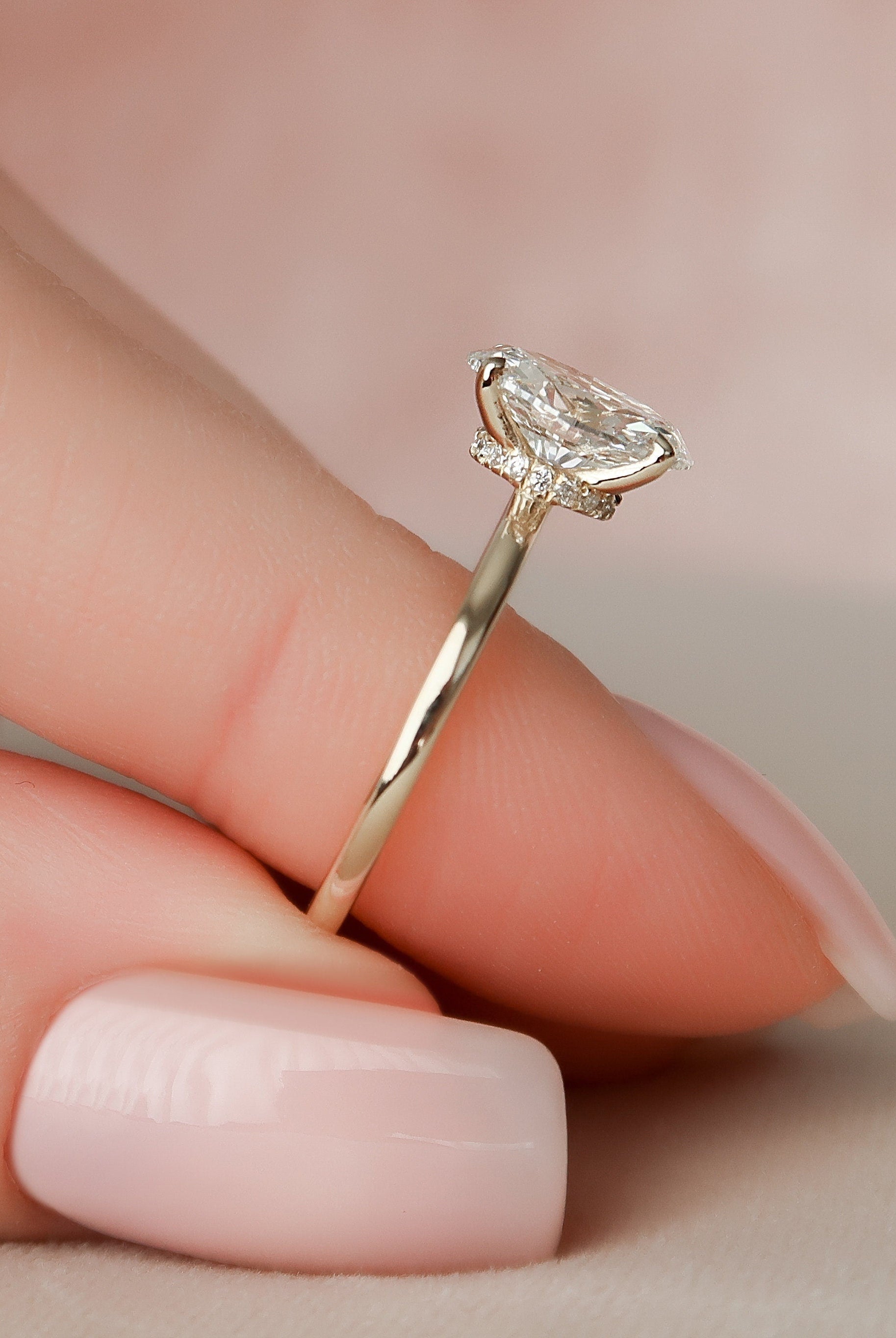 1.50CT Oval Hidden Halo Moissanite Diamond Solitaire Engagement Ring In Solid Gold