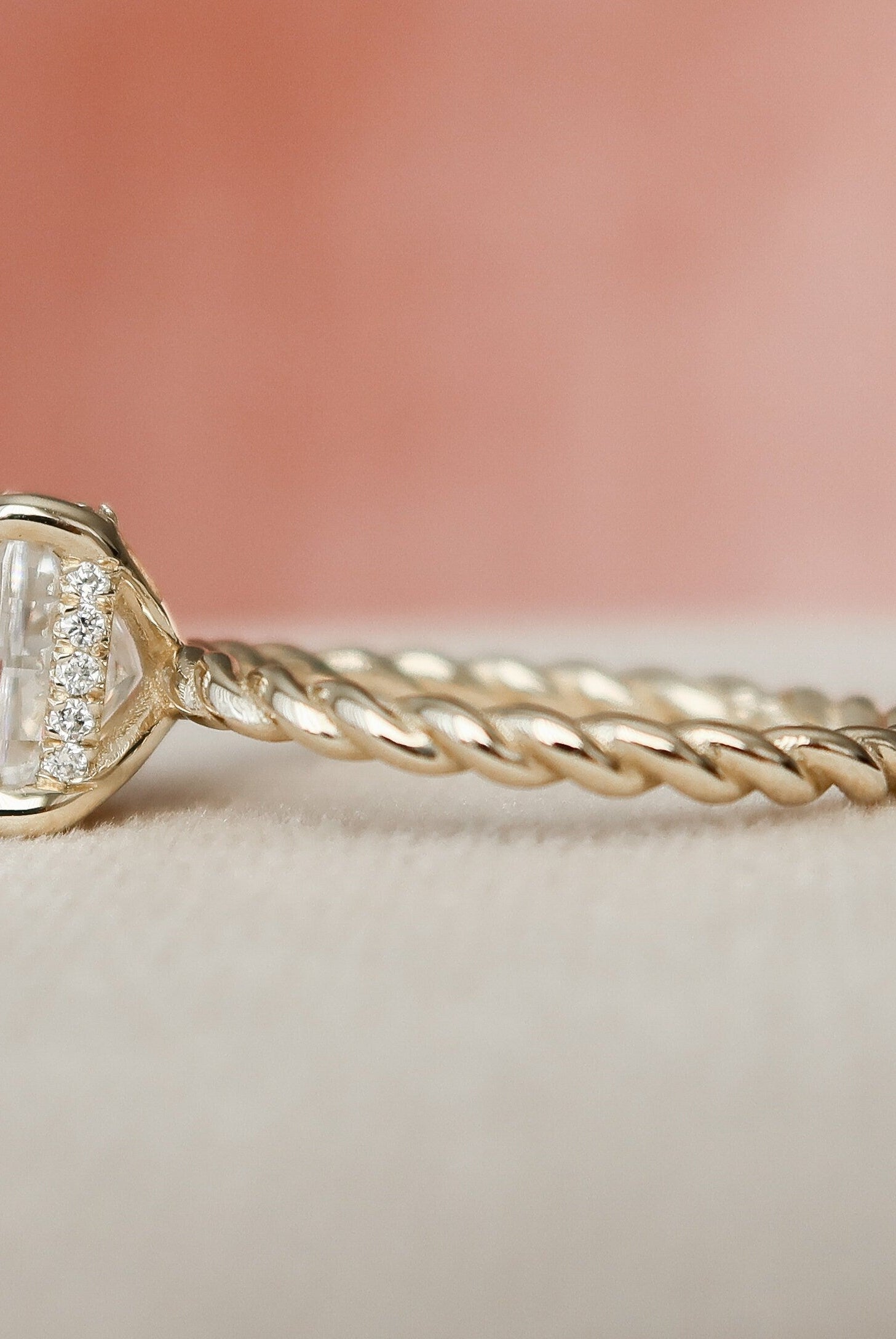 2.0CT Elongated Cushion Braided Moissanite Diamond Hidden Halo Engagement Ring