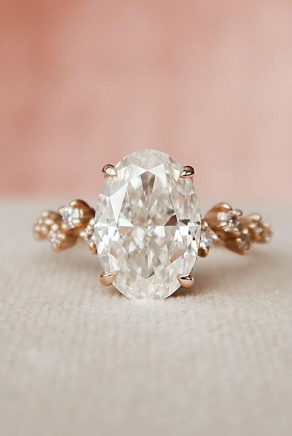 3.0CT Oval Hidden Halo Moissanite Diamond Zig Zag Pave Engagement Ring