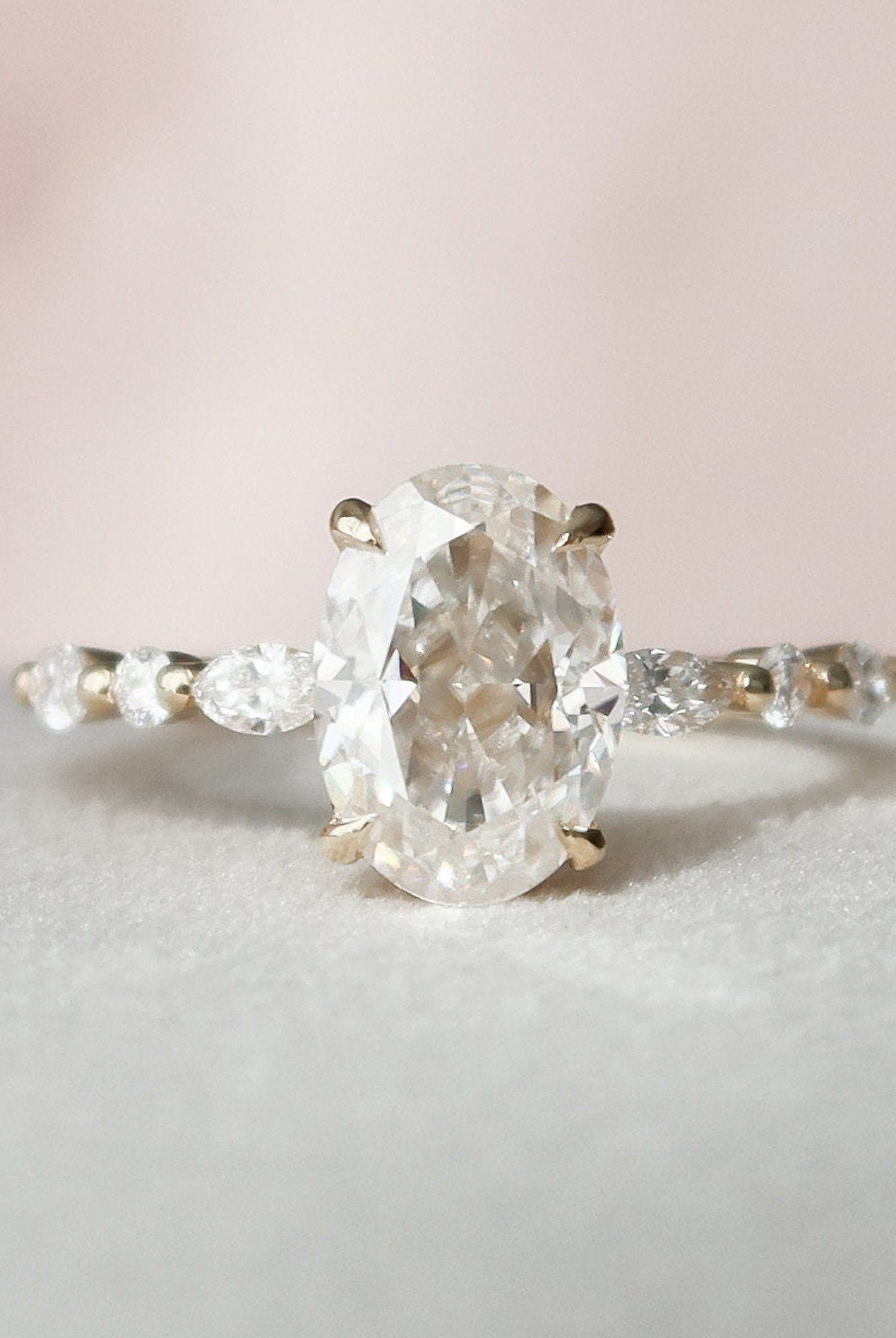 2.0CT Oval Pave Moissanite Diamond Hidden Halo Engagement Ring