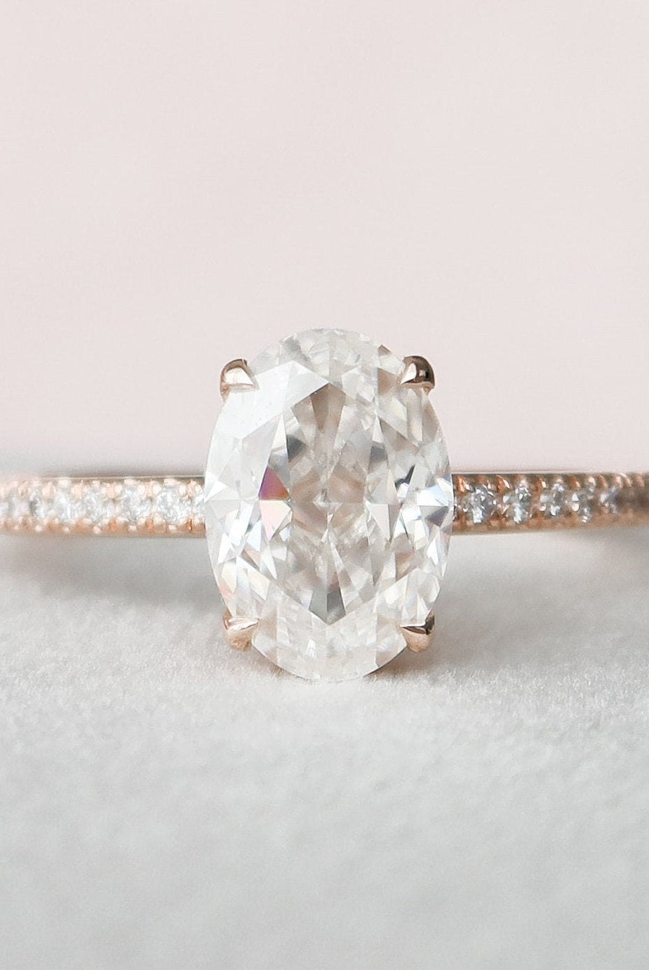 2.50CT Oval Four Prong Moissanite Diamond Hidden Halo Engagement Ring