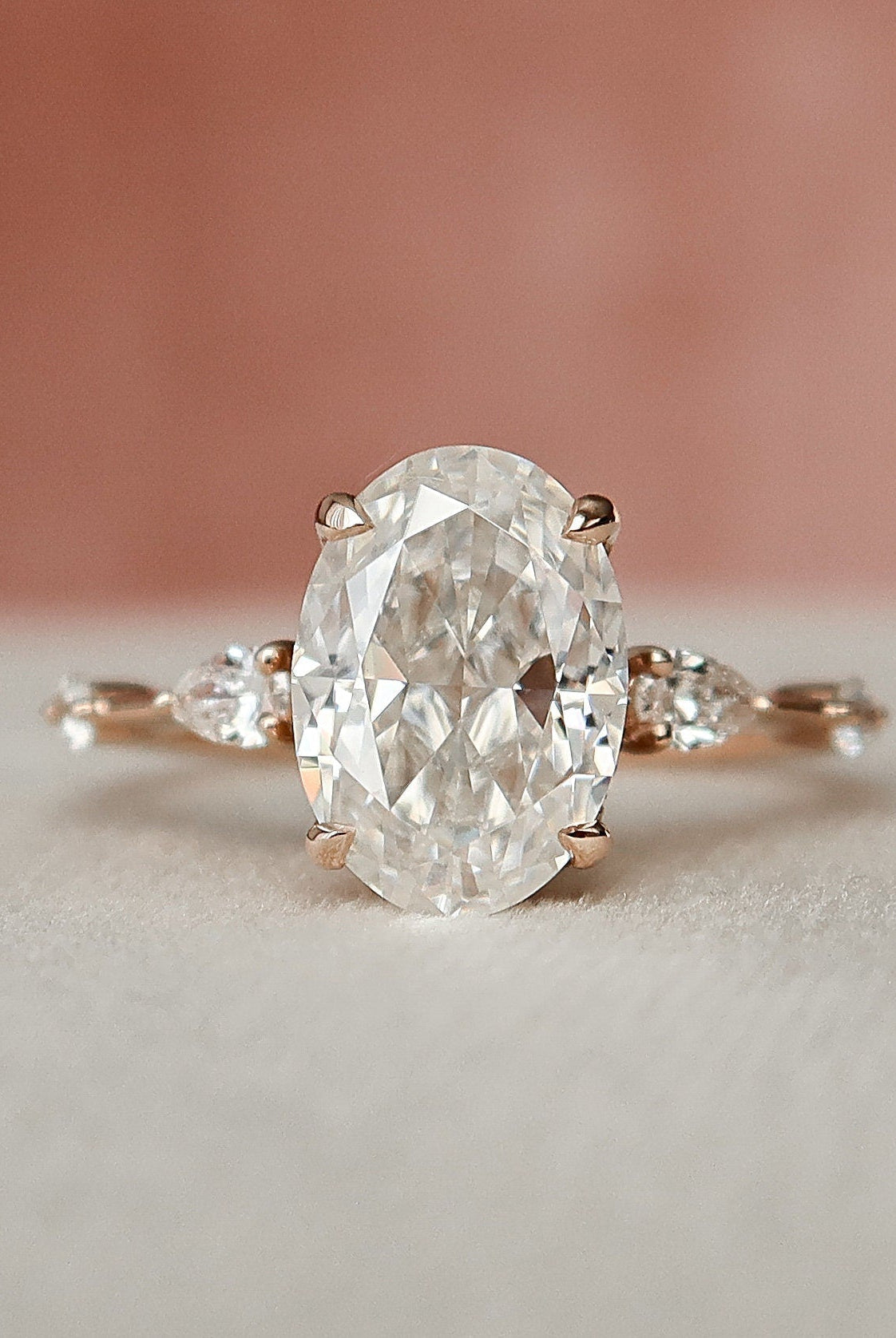 2.0CT Oval Hidden Halo Moissanite Diamond Petite Pave Engagement Ring In Solid Gold