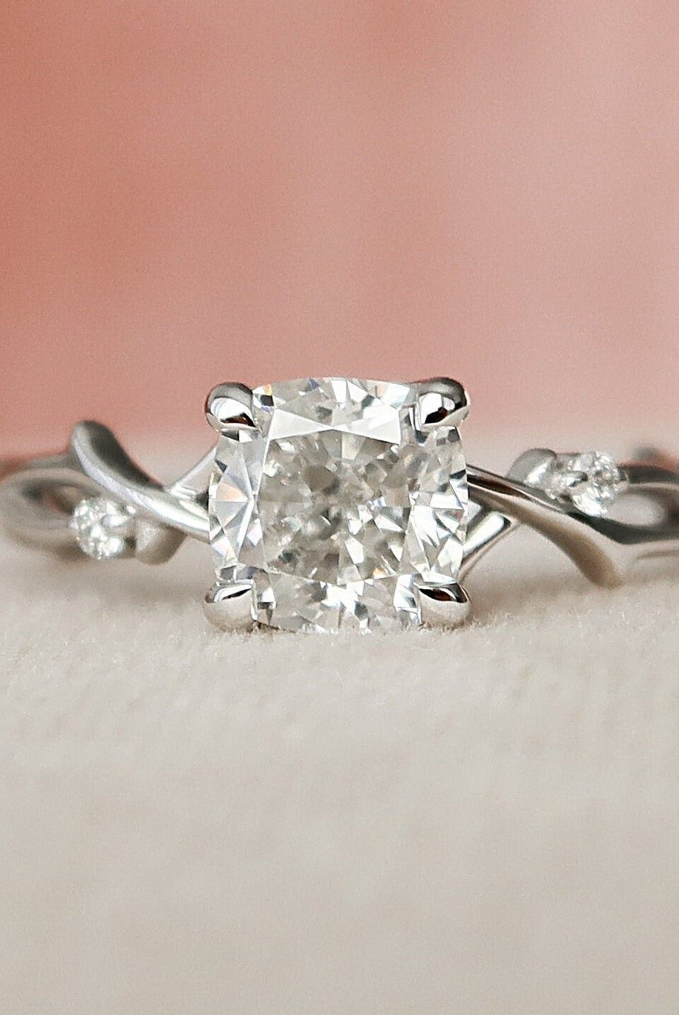 1.0CT Cushion Twig Moissanite Diamond Engagement Ring For Women