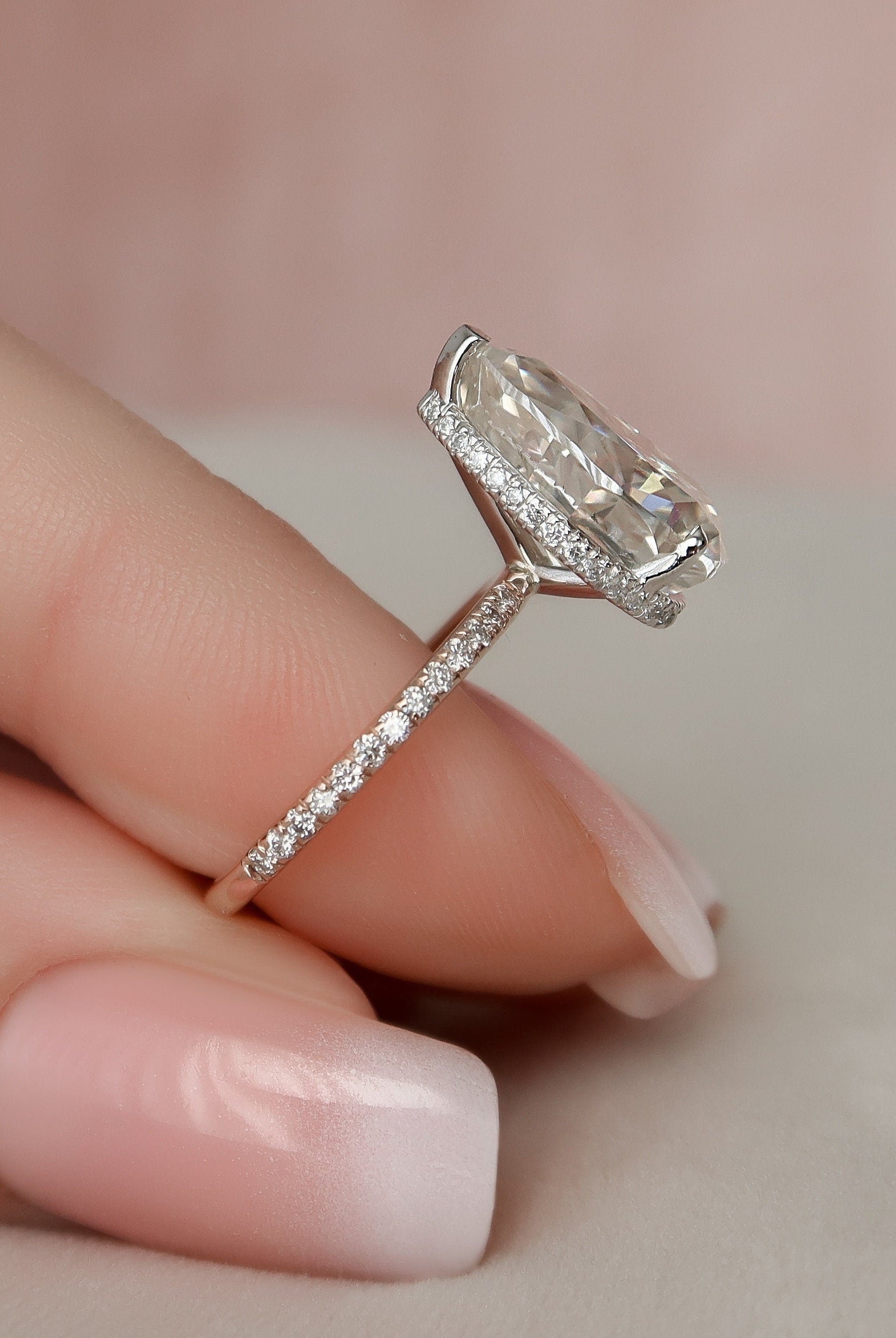 3.50CT Pear Pave Moissanite Diamond Hidden Halo Engagement Ring