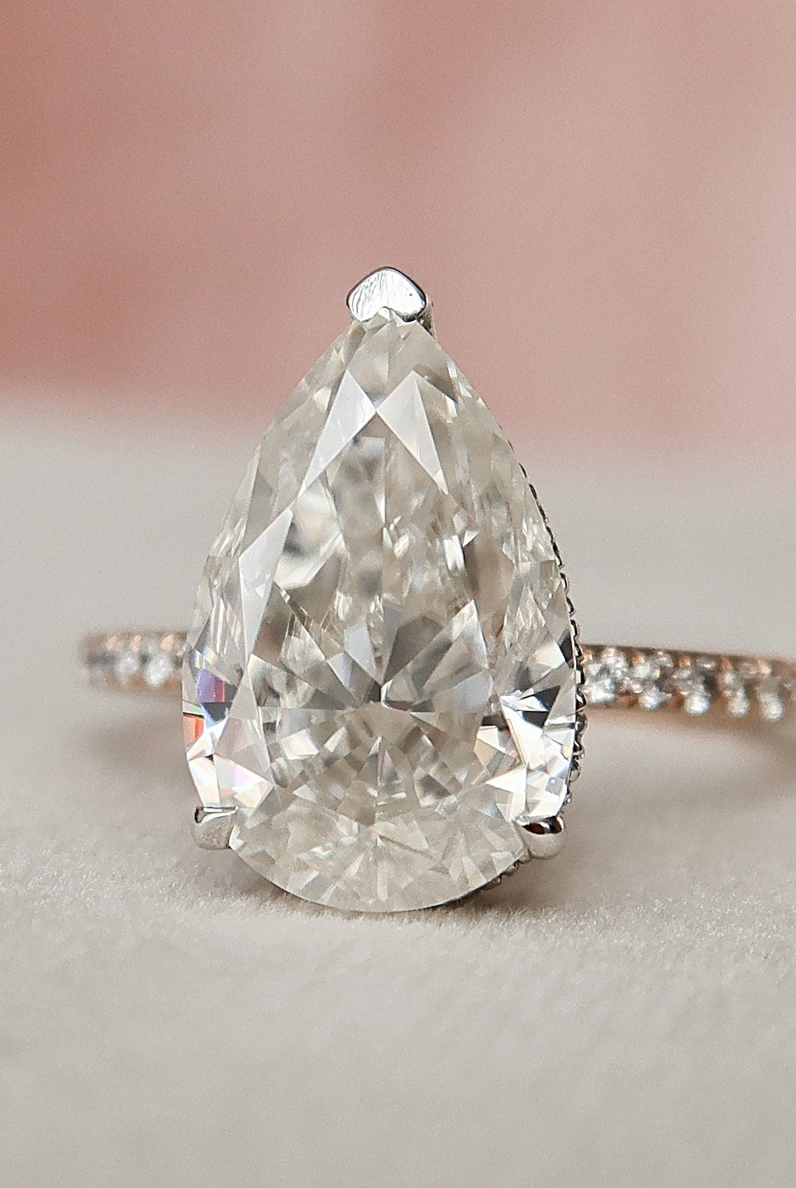 3.50CT Pear Pave Moissanite Diamond Hidden Halo Engagement Ring