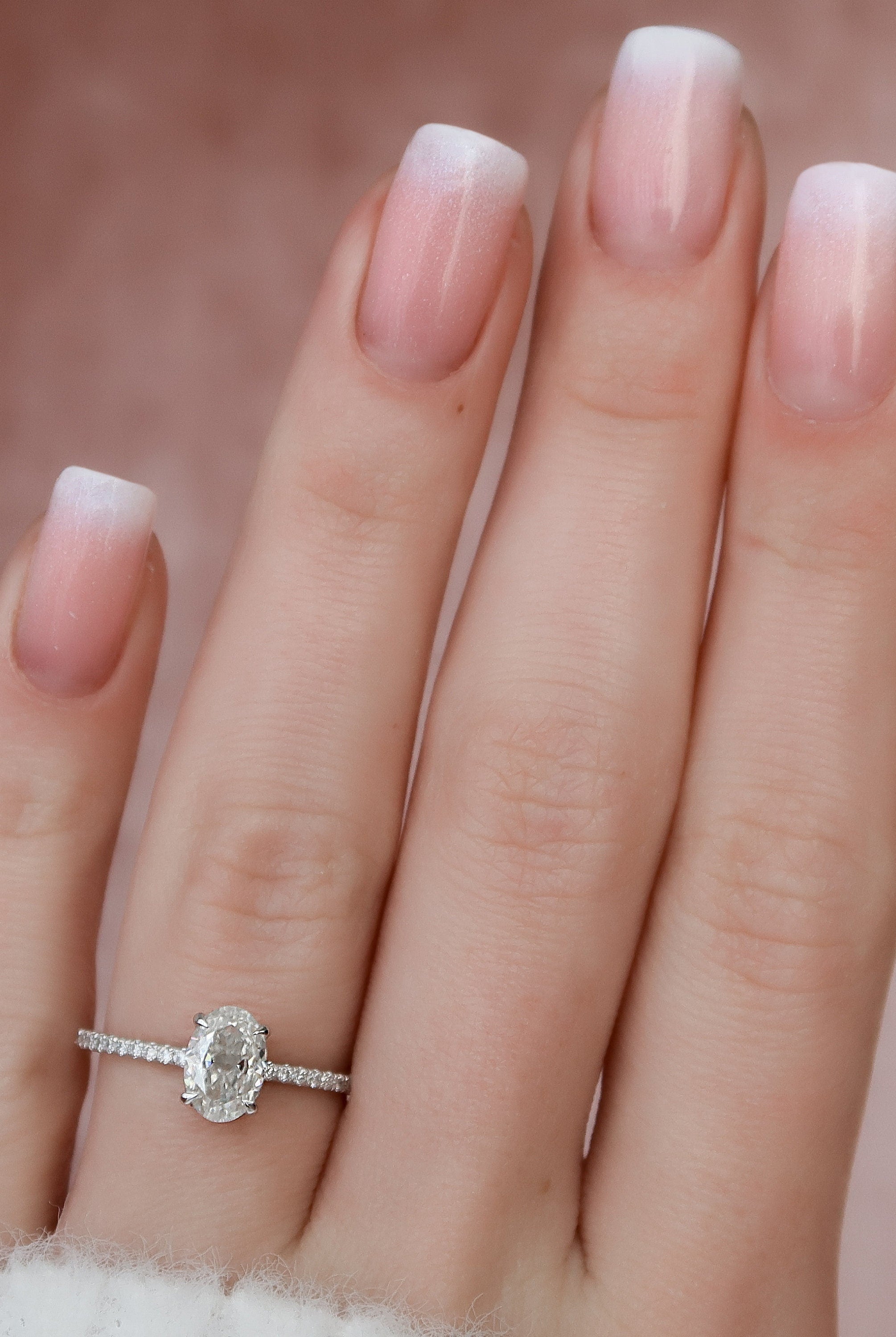 1.0CT Oval Pave Moissanite Diamond Hidden Halo Engagement Ring