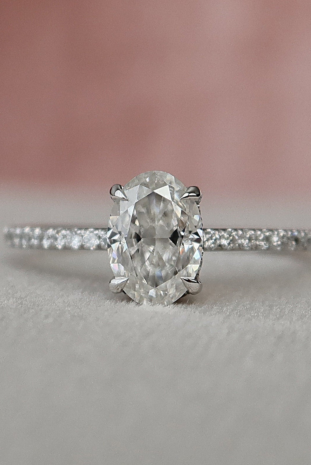 1.0CT Oval Pave Moissanite Diamond Hidden Halo Engagement Ring