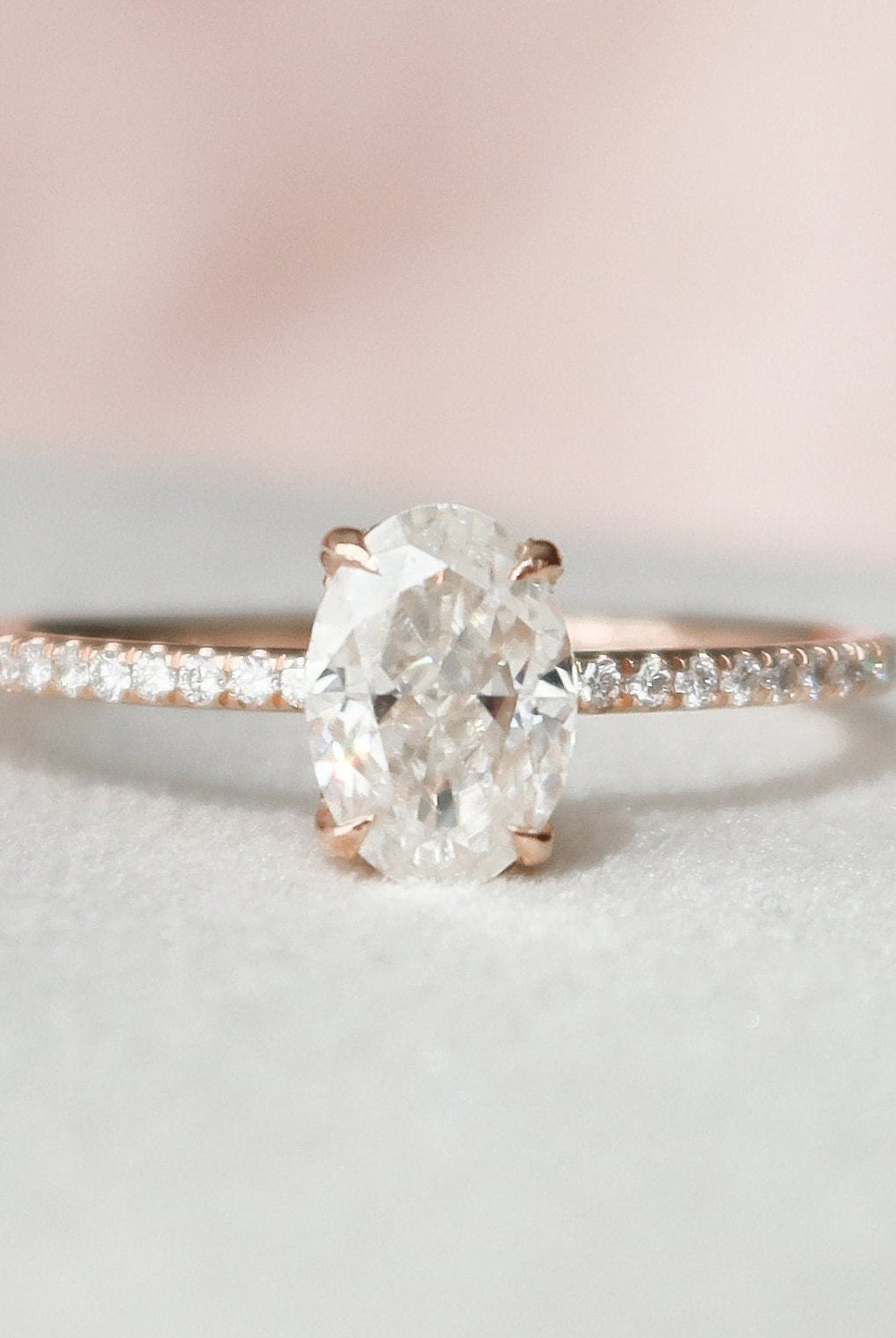 1.0CT Oval Pave Moissanite Diamond Hidden Halo Engagement Ring