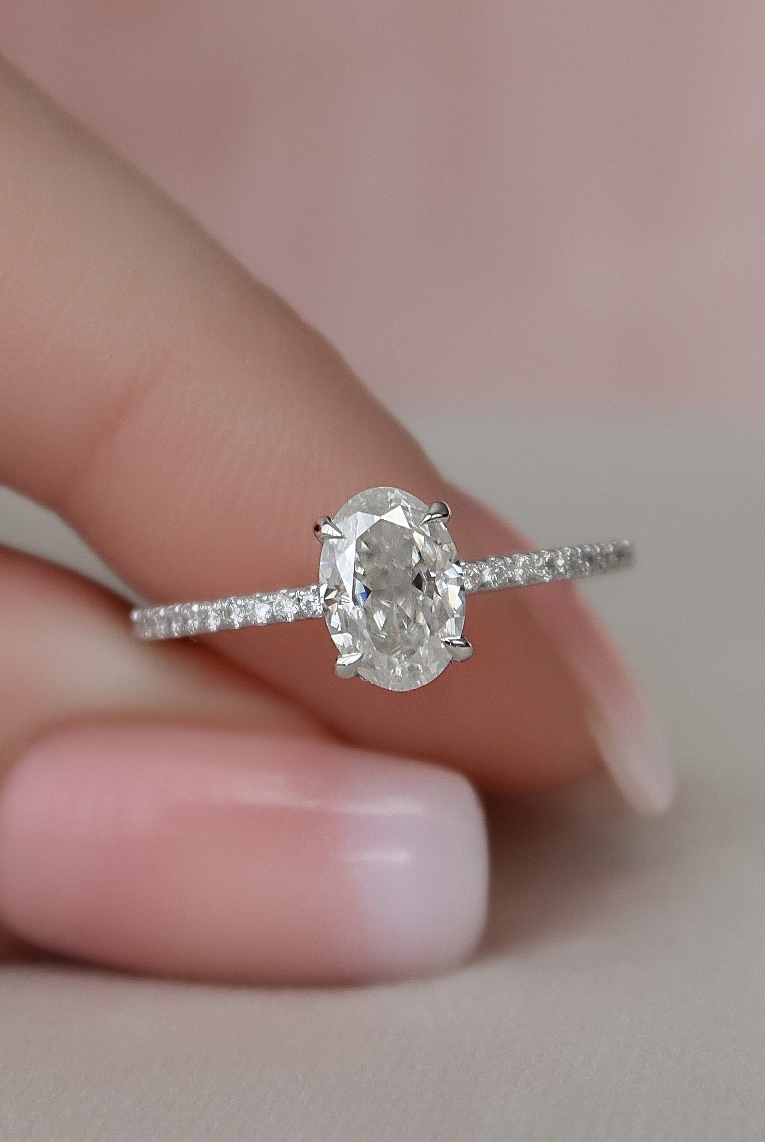 1.0CT Oval Pave Moissanite Diamond Hidden Halo Engagement Ring