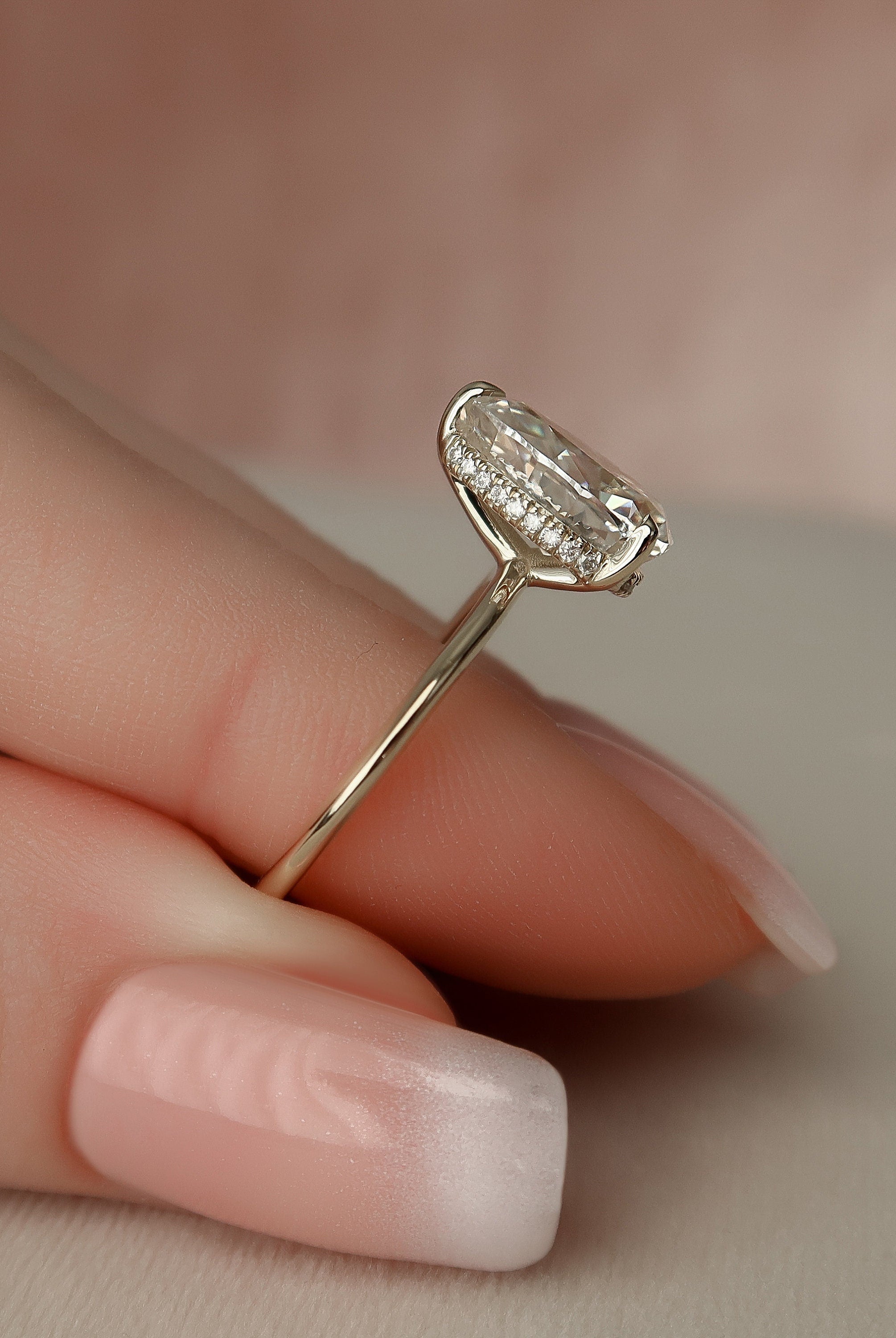 2.0CT Pear Hidden Halo Moissanite Diamond Solitaire Engagement Ring