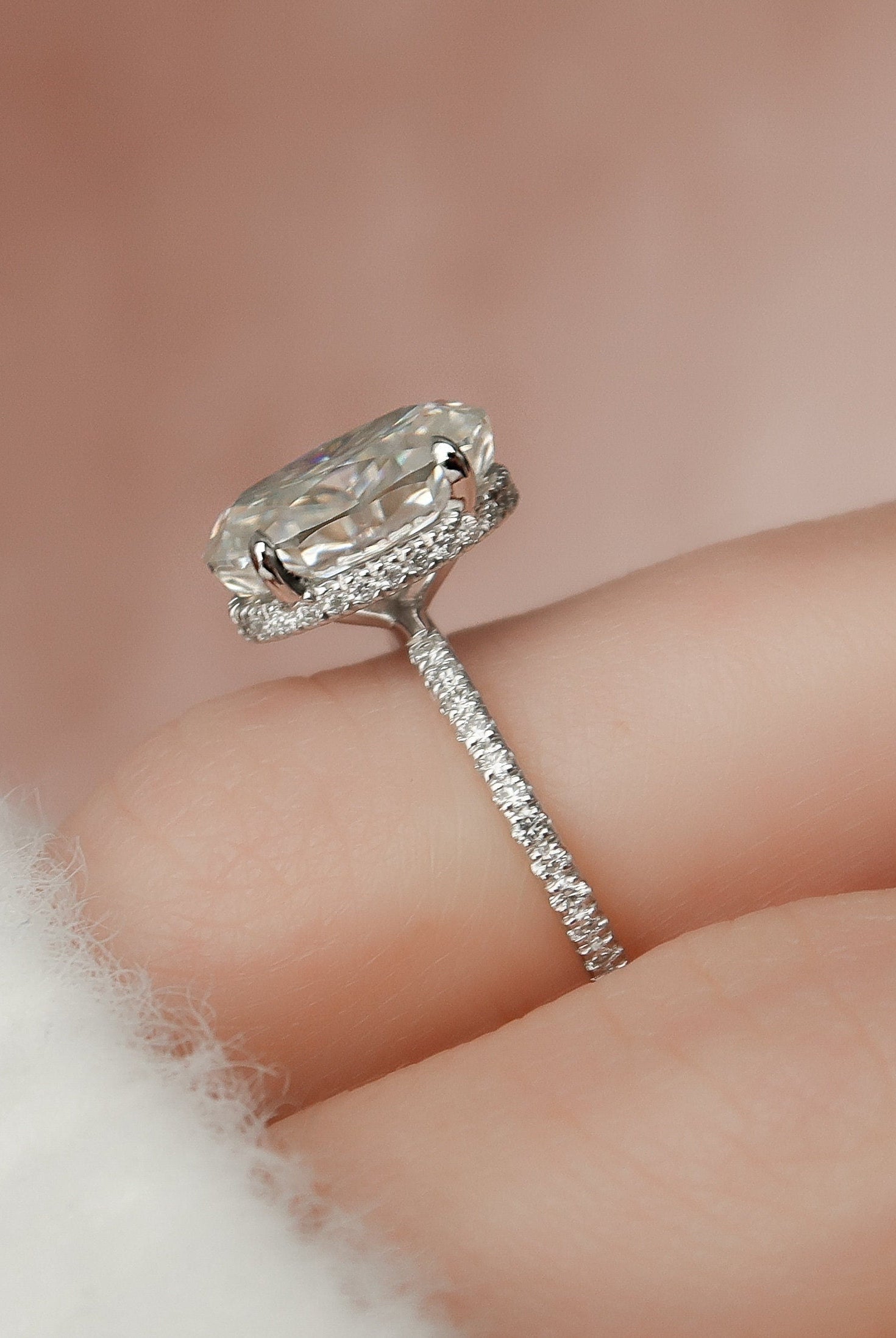3.0CT Oval Hidden Halo Moissanite Diamond Pave Engagement Ring For Women