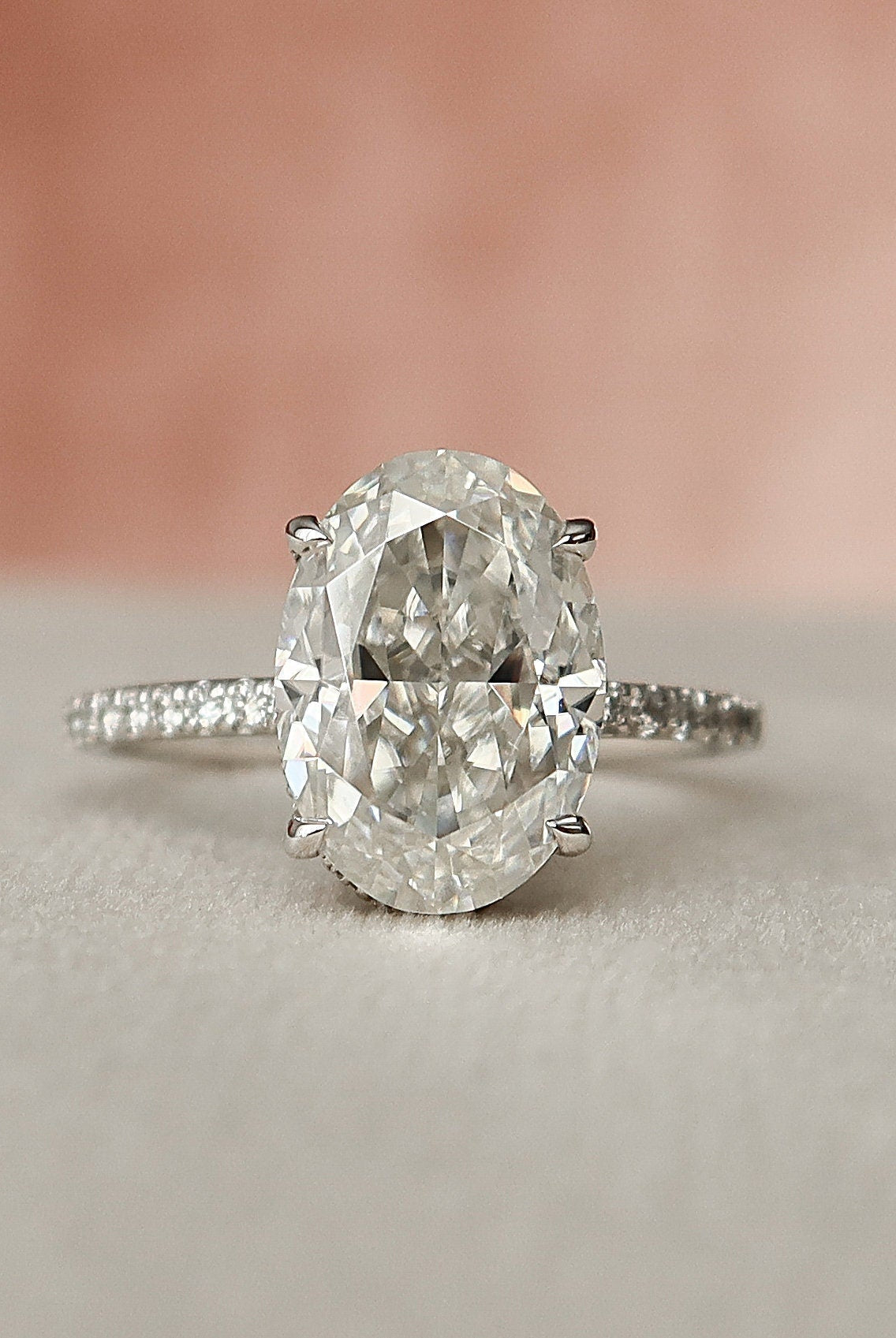3.0CT Oval Hidden Halo Moissanite Diamond Pave Engagement Ring For Women