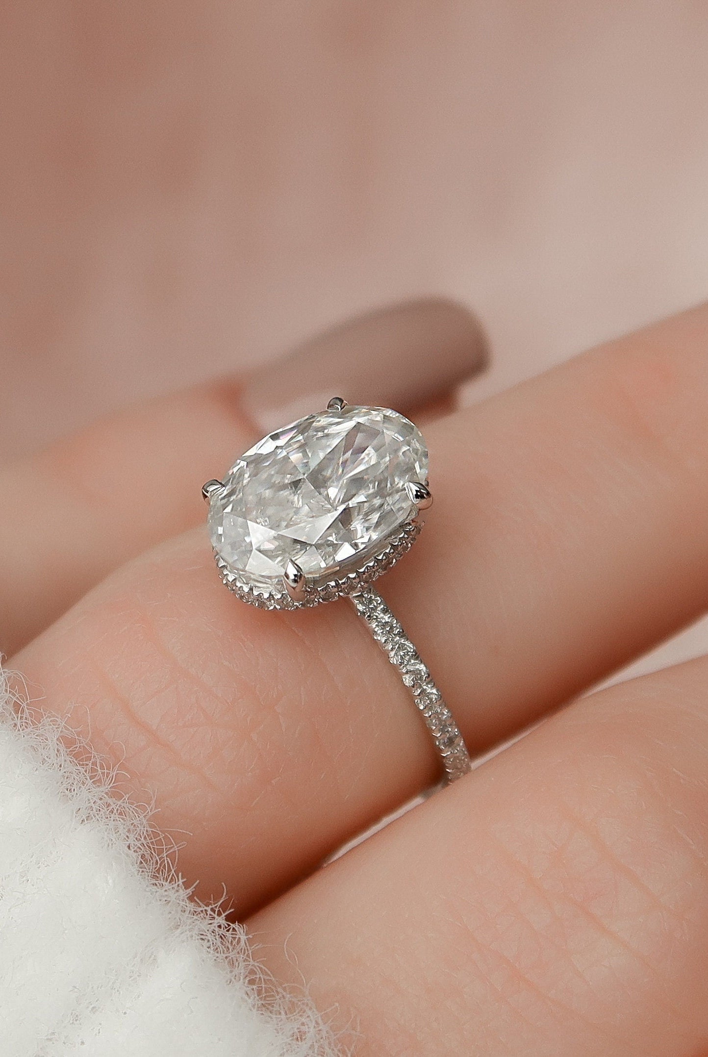 3.0CT Oval Hidden Halo Moissanite Diamond Pave Engagement Ring For Women