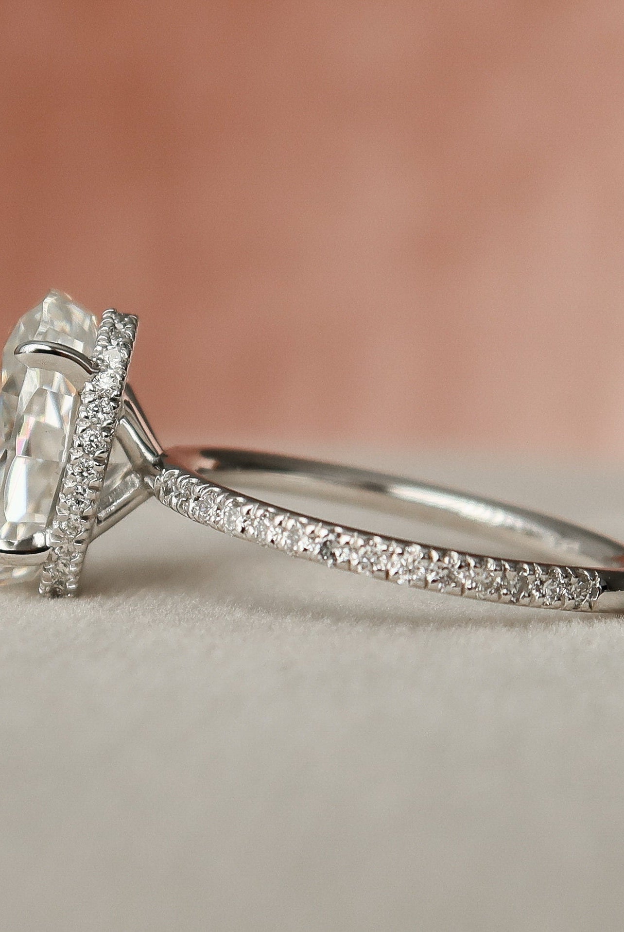 3.0CT Oval Hidden Halo Moissanite Diamond Pave Engagement Ring For Women