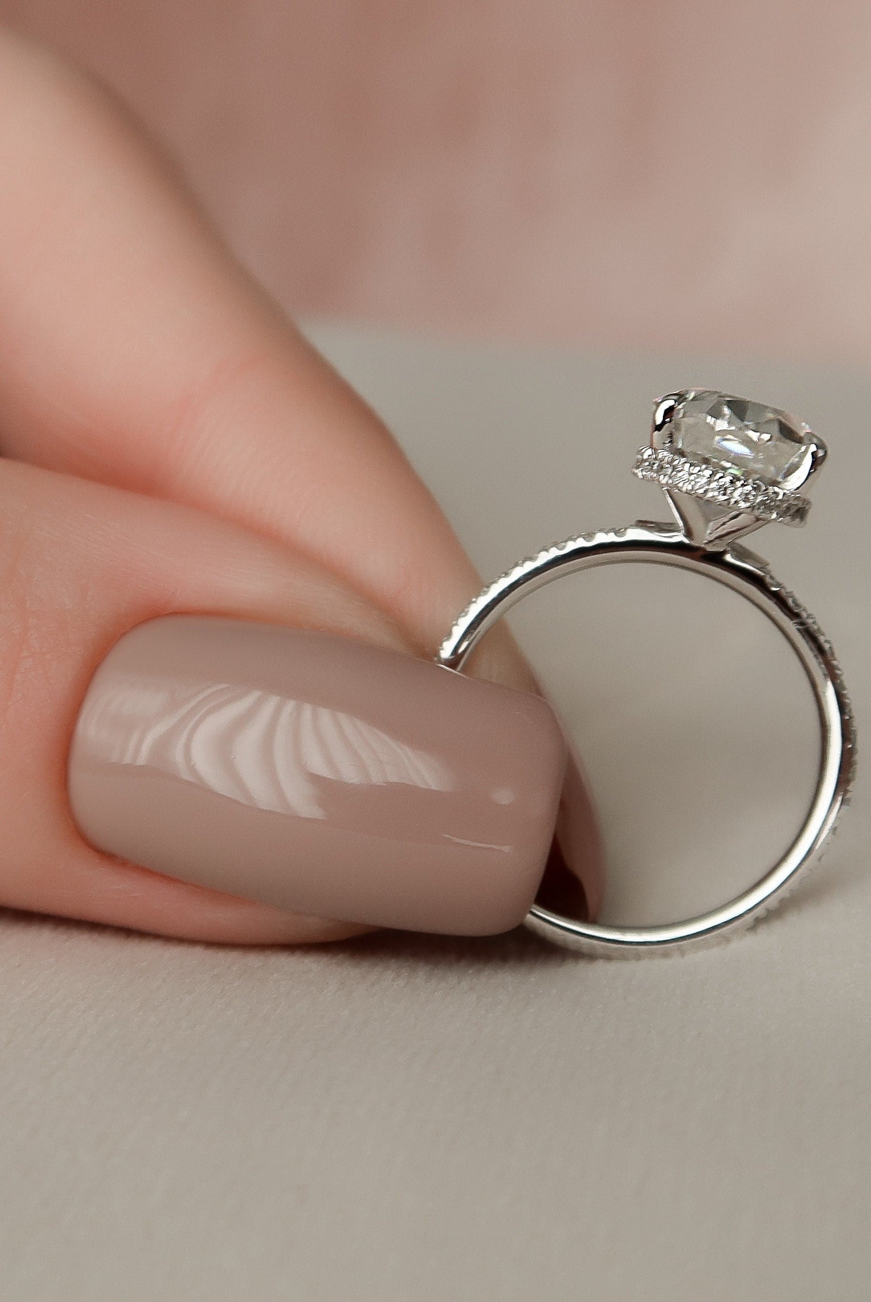 3.0CT Oval Hidden Halo Moissanite Diamond Pave Engagement Ring For Women