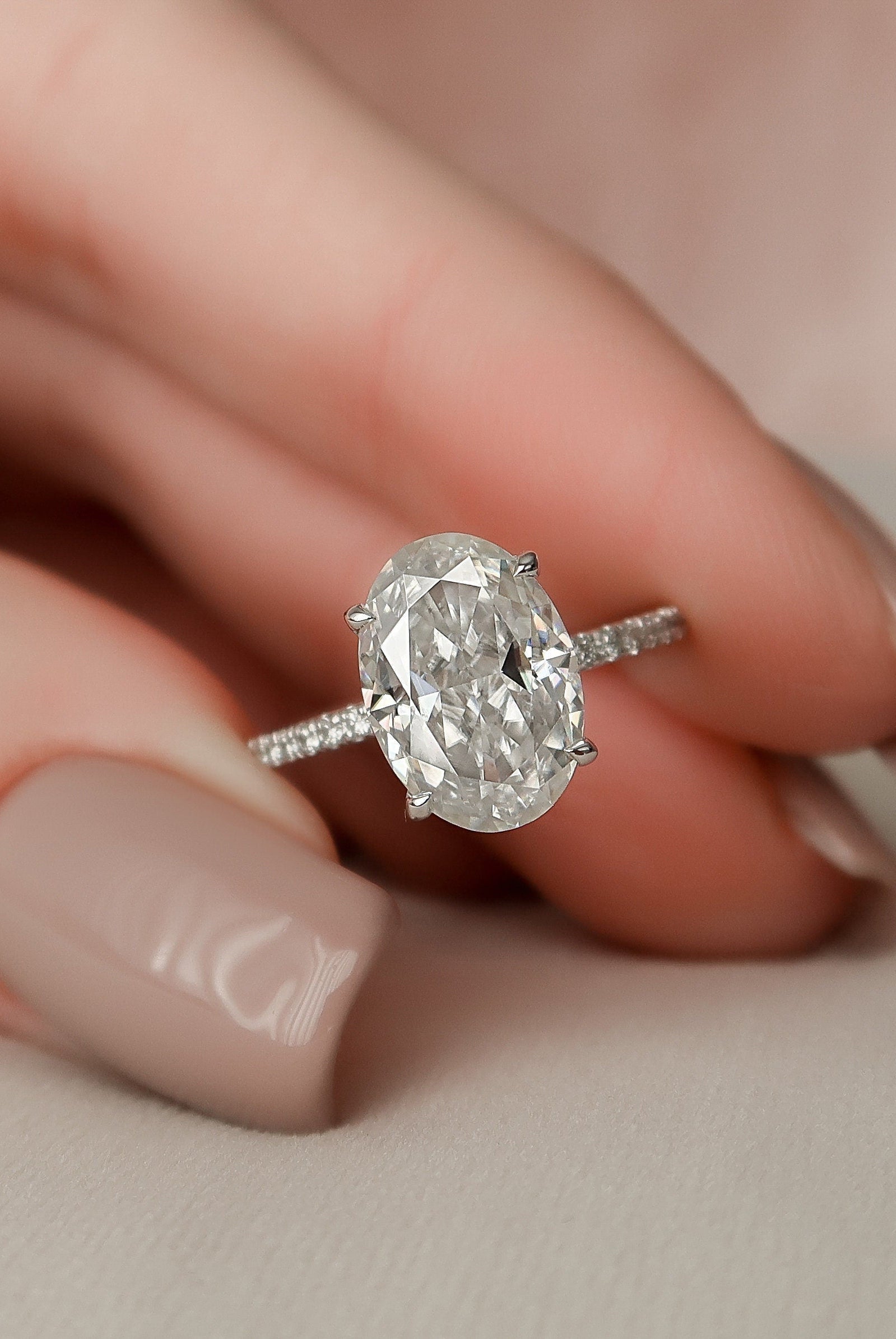 3.0CT Oval Hidden Halo Moissanite Diamond Pave Engagement Ring For Women