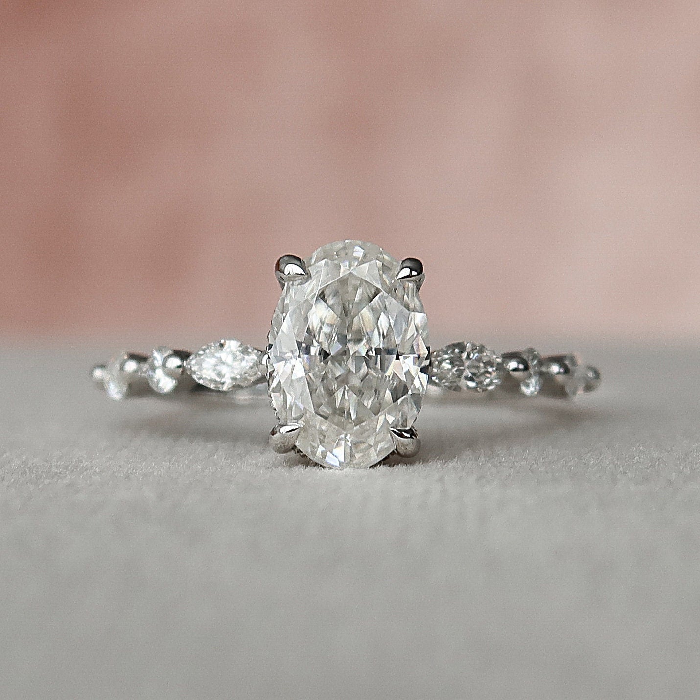 1.50CT Oval Pave Moissanite Diamond Hidden Halo Engagement Ring