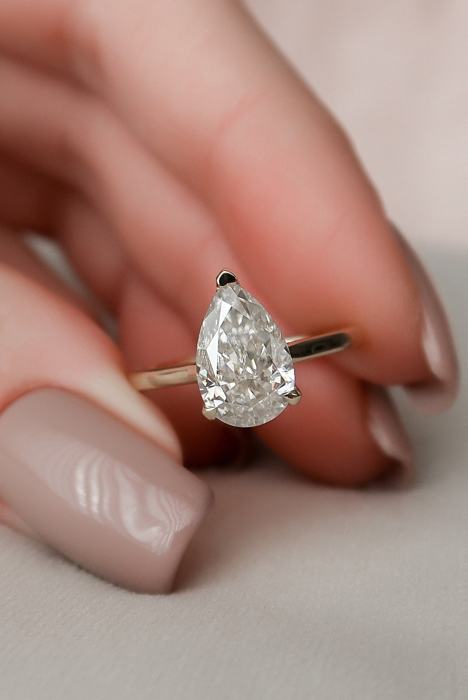 2.0CT Pear Hidden Halo Moissanite Diamond Solitaire Engagement Ring