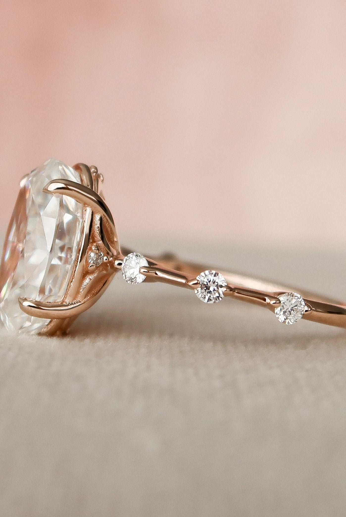 3.0CT Oval Petite Pave Moissanite Diamond Engagement Ring For Women