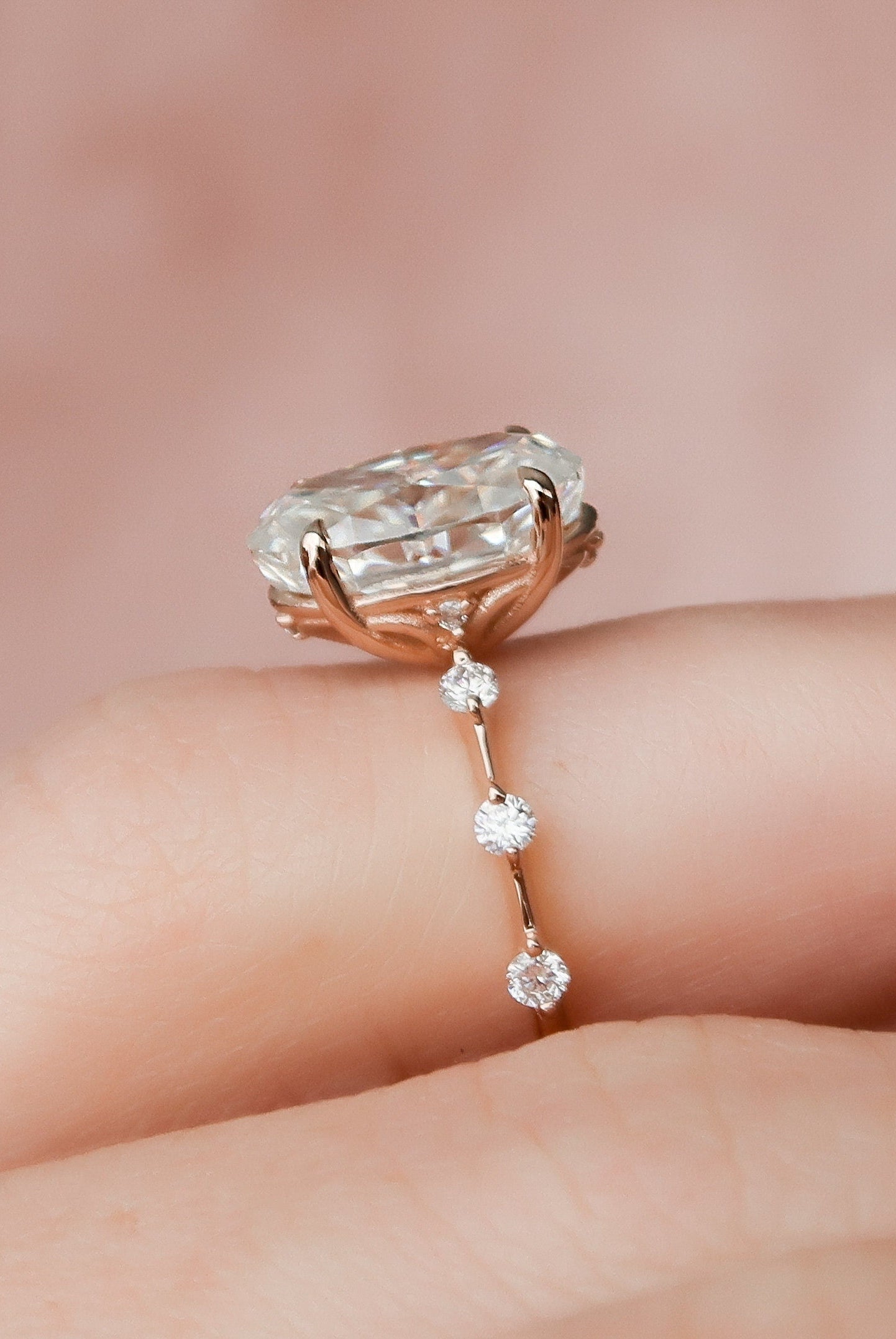 3.0CT Oval Petite Pave Moissanite Diamond Engagement Ring For Women