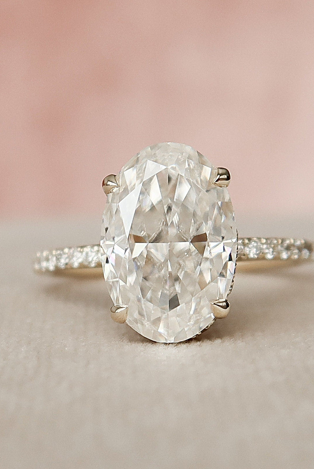 3.50CT Oval Pave Moissanite Diamond Hidden Halo Engagement Ring For Women