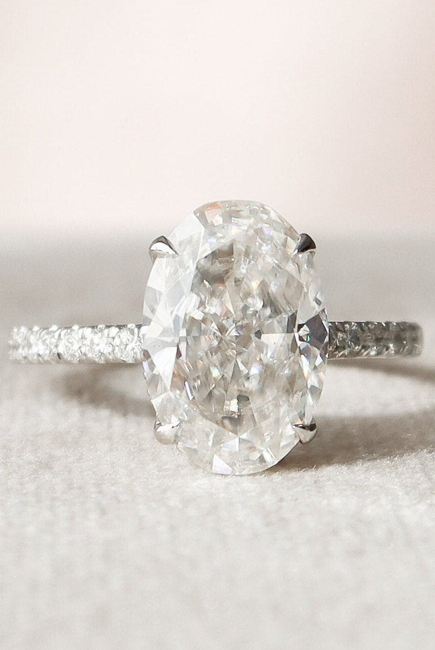 3.50CT Oval Pave Moissanite Diamond Hidden Halo Engagement Ring For Women