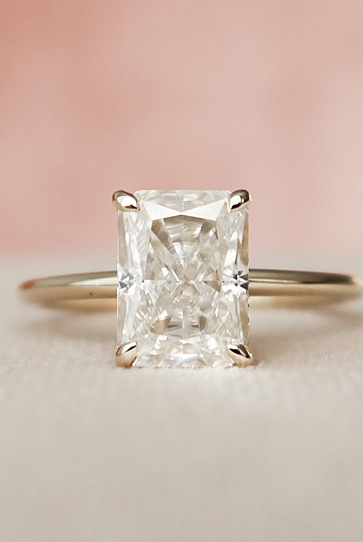 2.0CT Radiant Hidden Halo Moissanite Diamond Solitaire Engagement Ring