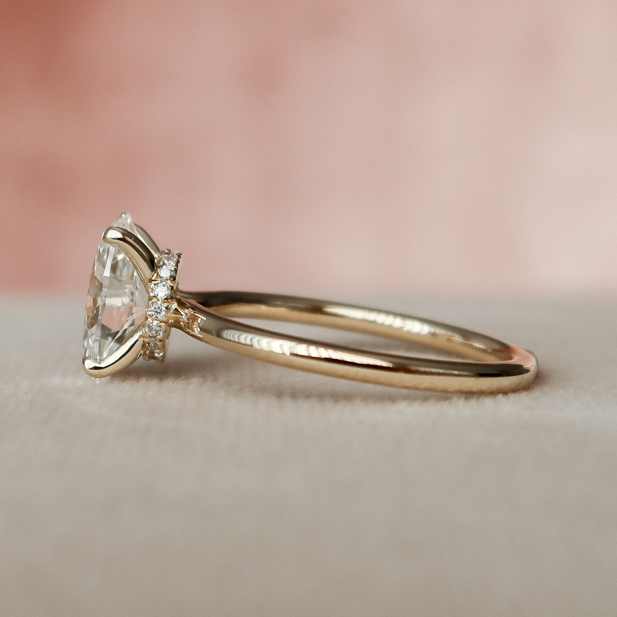 1.50CT Oval Hidden Halo Moissanite Diamond Solitaire Engagement Ring In Solid Gold