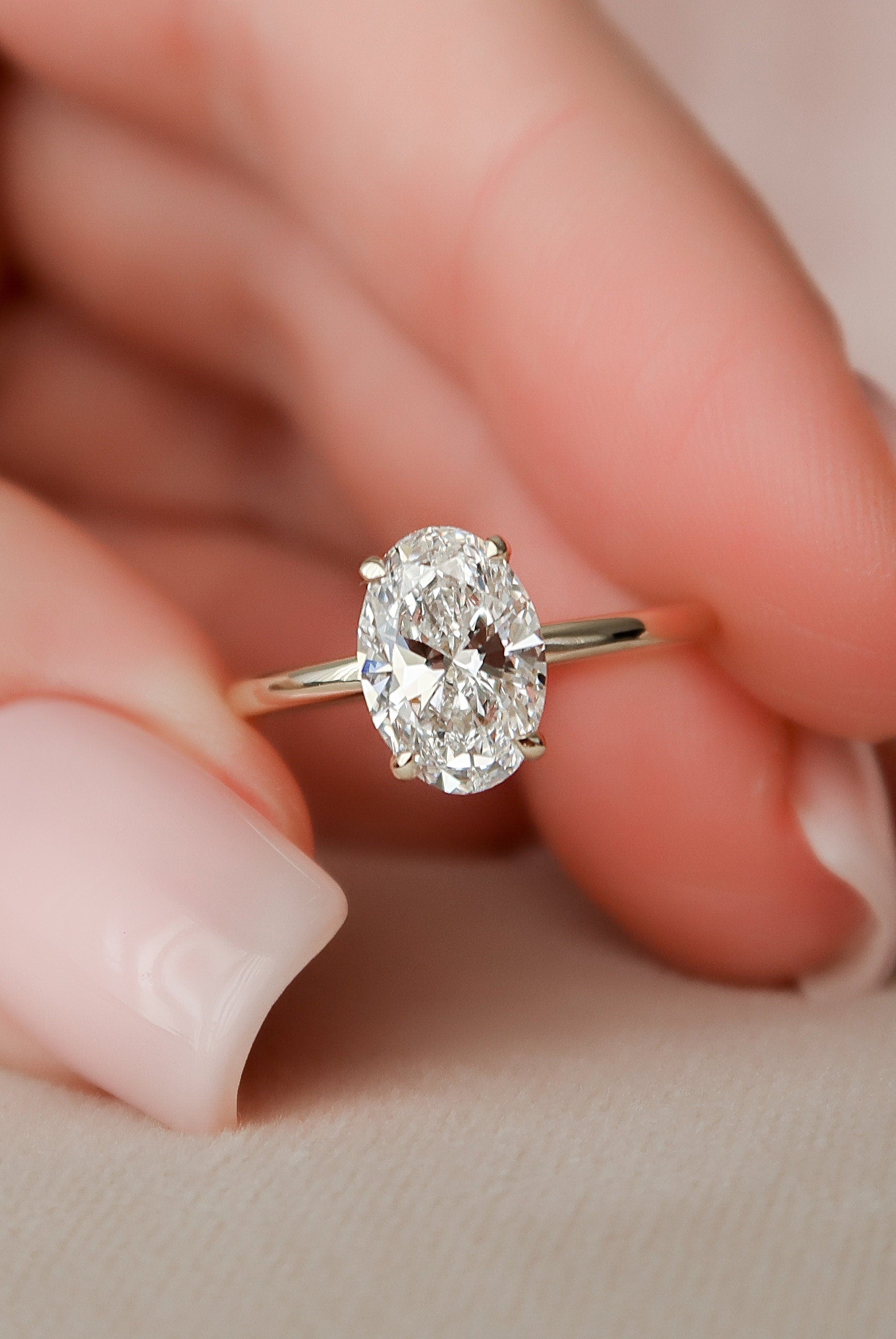 1.50CT Oval Hidden Halo Moissanite Diamond Solitaire Engagement Ring In Solid Gold