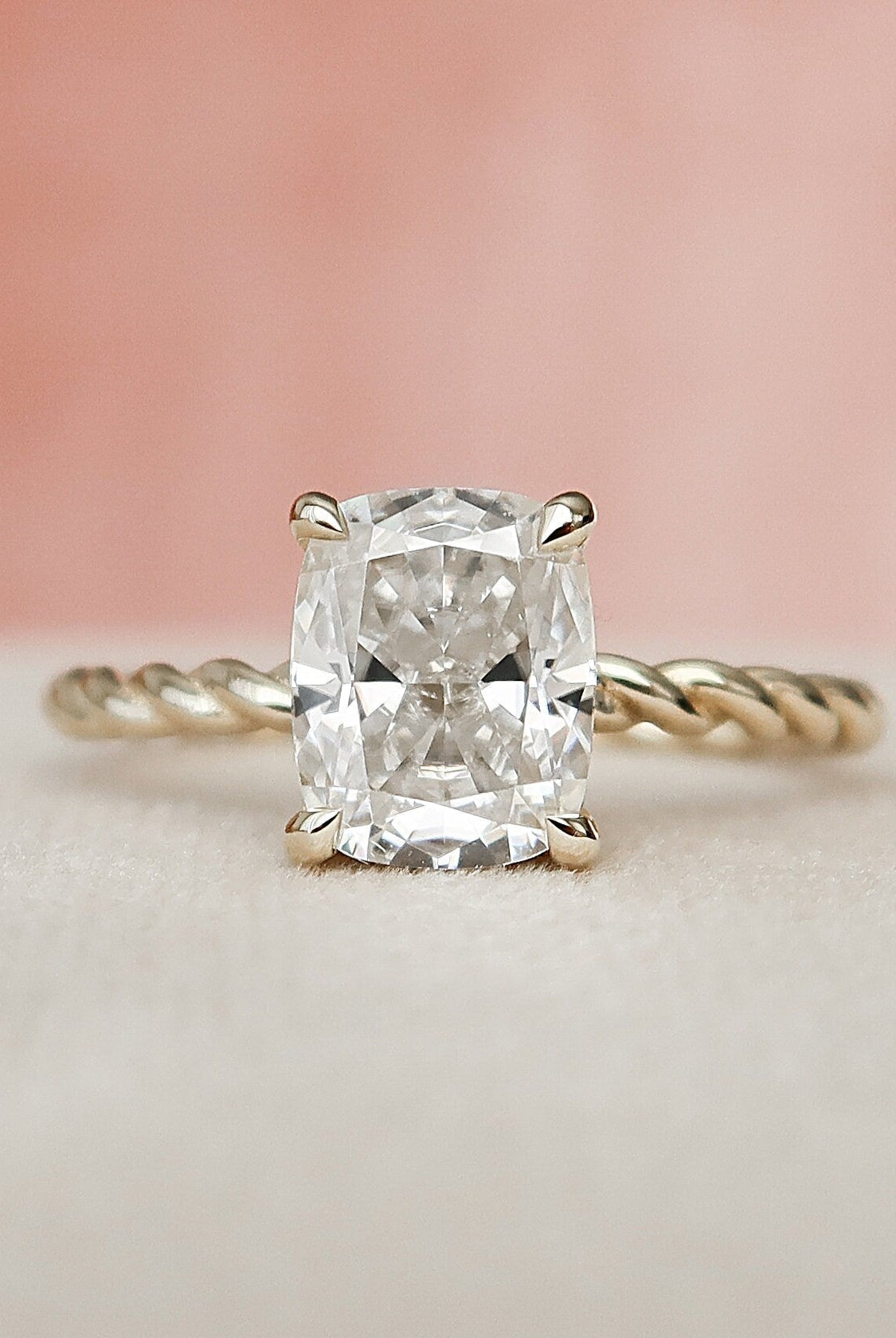 2.0CT Elongated Cushion Braided Moissanite Diamond Hidden Halo Engagement Ring