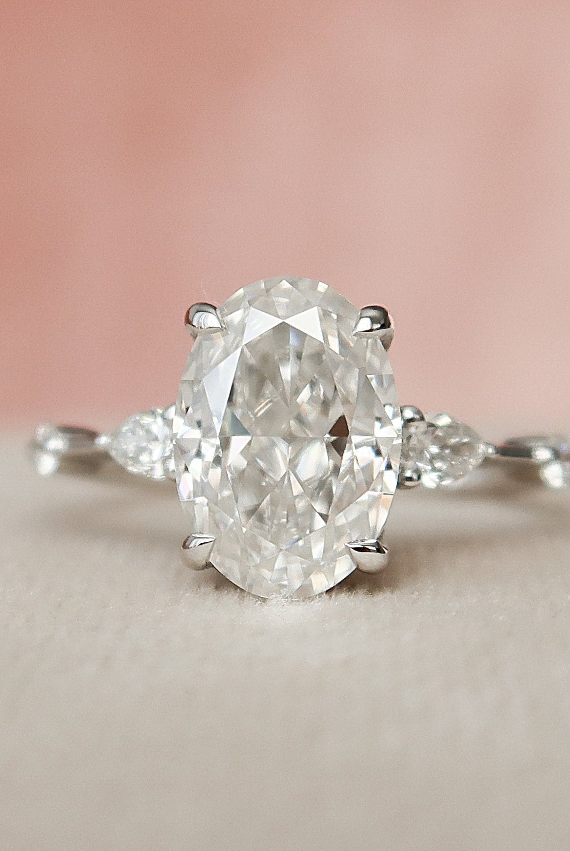 2.0CT Oval Hidden Halo Moissanite Diamond Petite Pave Engagement Ring In Solid Gold