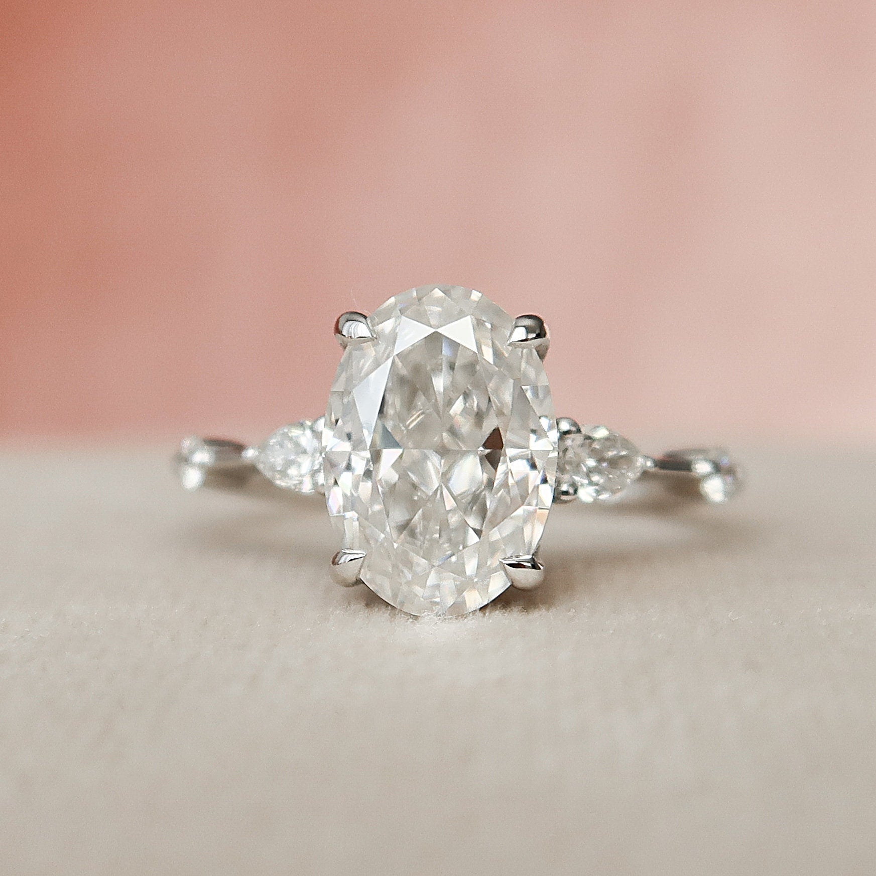 2.0CT Oval Hidden Halo Moissanite Diamond Petite Pave Engagement Ring In Solid Gold