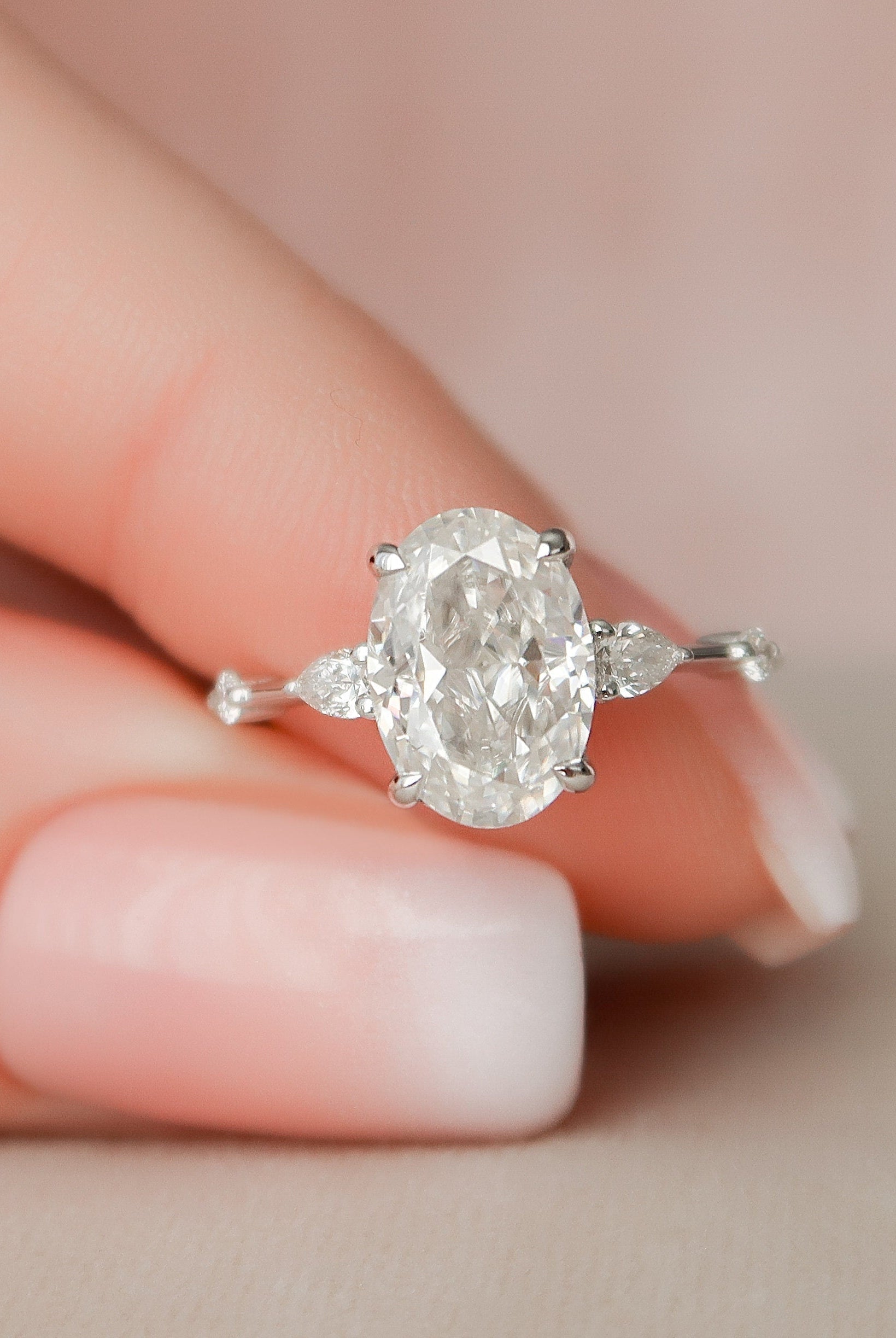 2.0CT Oval Hidden Halo Moissanite Diamond Petite Pave Engagement Ring In Solid Gold